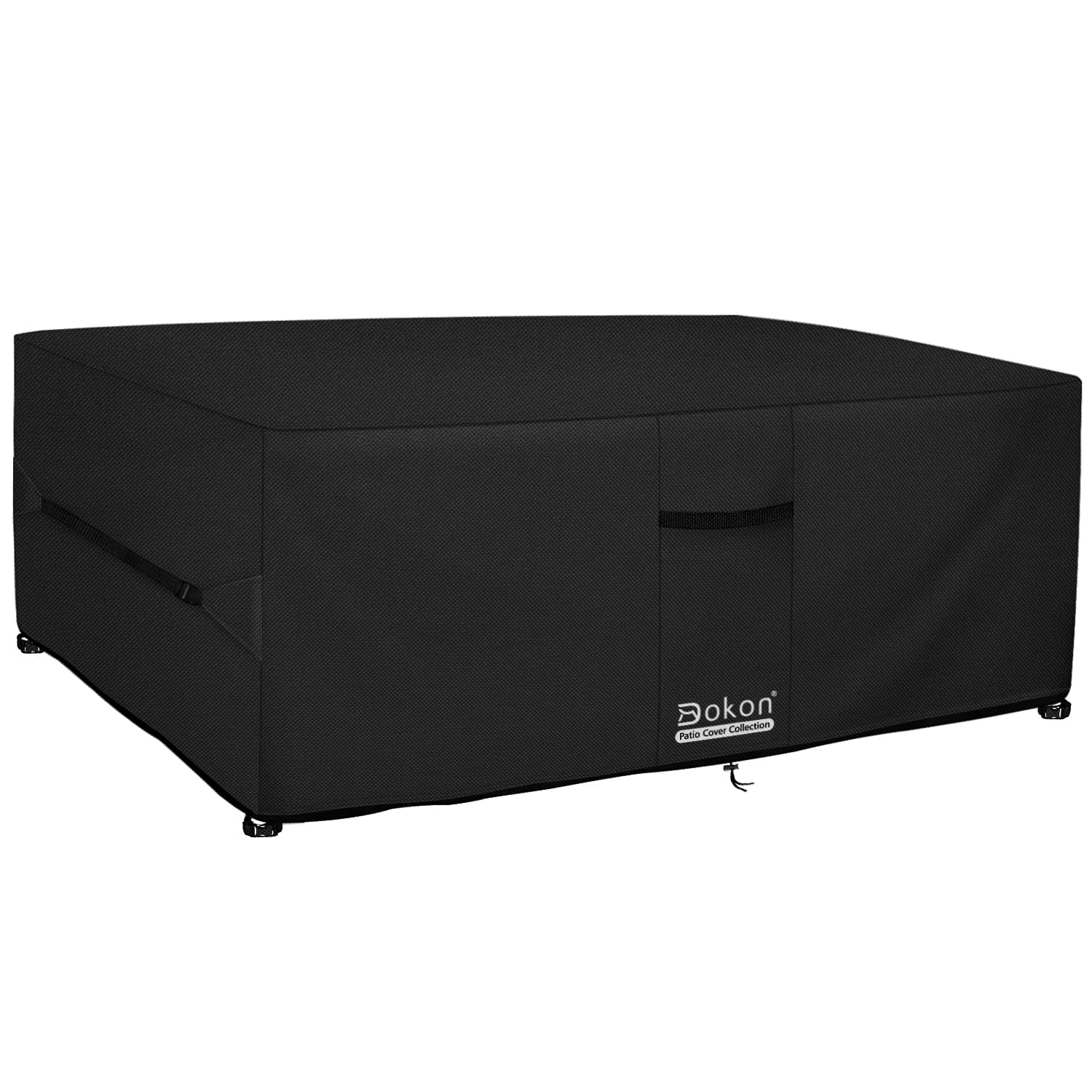 Dokon Garden Furniture Covers with Air Vent, Waterproof, Windproof, Anti-UV, Heavy Duty Rip Proof 600D Oxford Fabric Patio Set Cover, Garden Table Cover, Rectangular (150 x 90 x 75cm) - Black