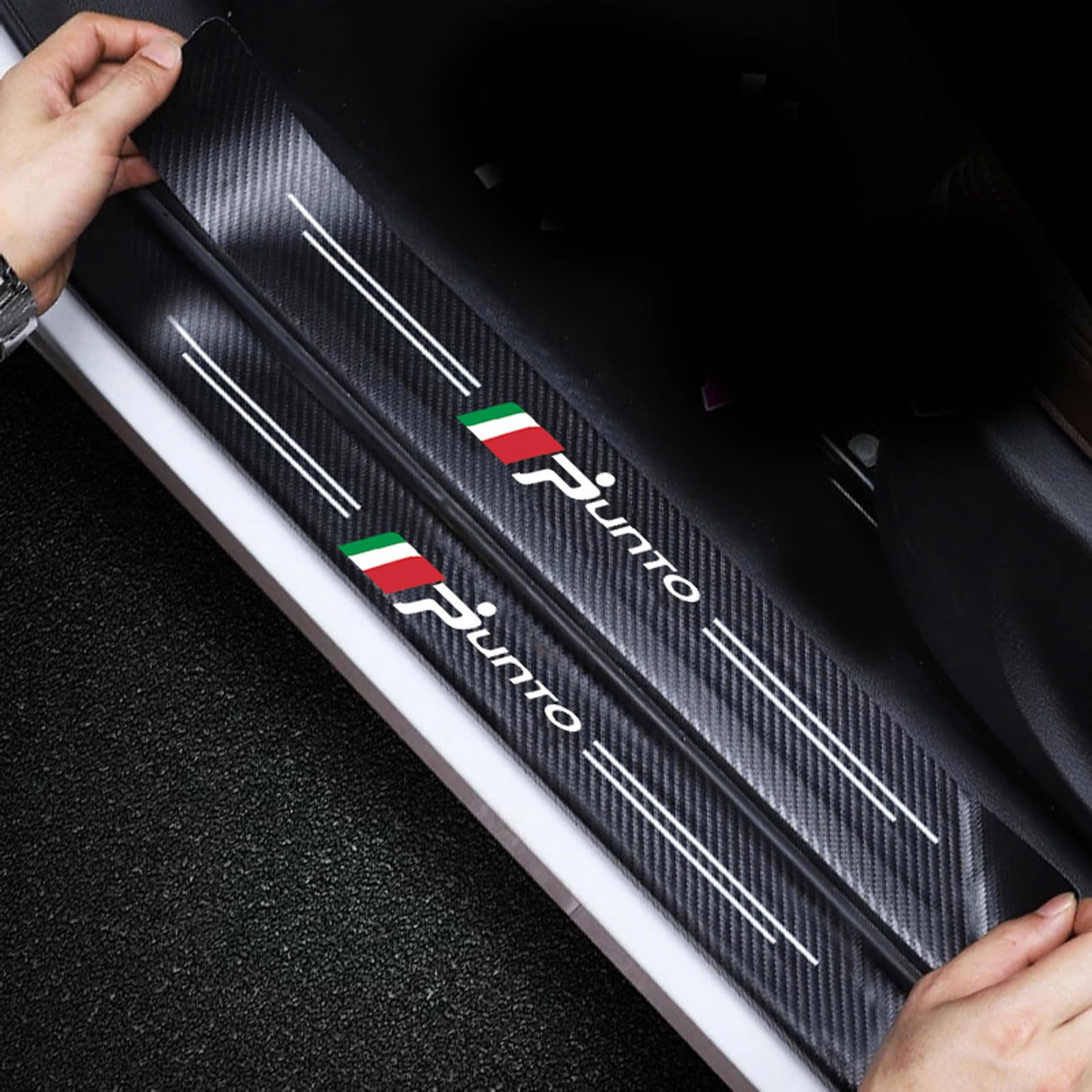 Ridgoel Punto 4Pcs Car Door Sill Protector For Fiat, Carbon Fiber Leather Car Kick Plates Threshold Protection Sticker Automobile Decor Accessories