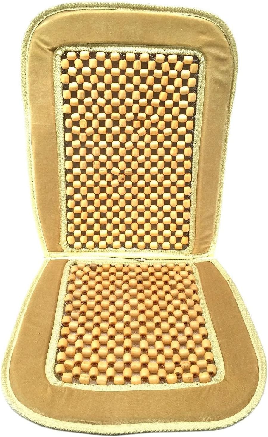 DHANVINE Car Wooden Bead Seat with Beige Velvet Border Seat Cover Acupressure Design Compatible with Toyota Innova