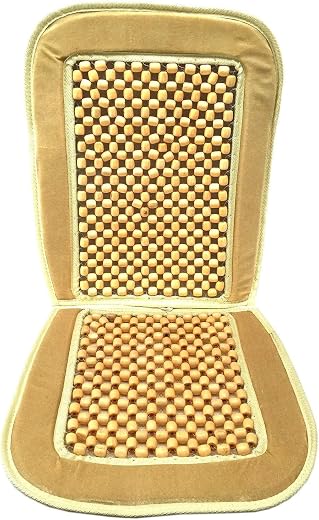 DHANVINE Car Wooden Bead Seat with Beige Velvet Border Seat Cover Acupressure Design Compatible with Chevrolet Beat
