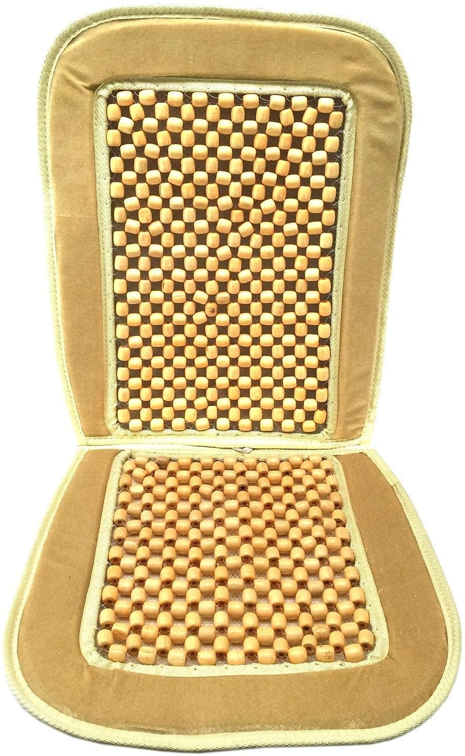DHANVINE Car Wooden Bead Seat with Beige Velvet Border Seat Cover Acupressure Design Compatible with Toyota Innova