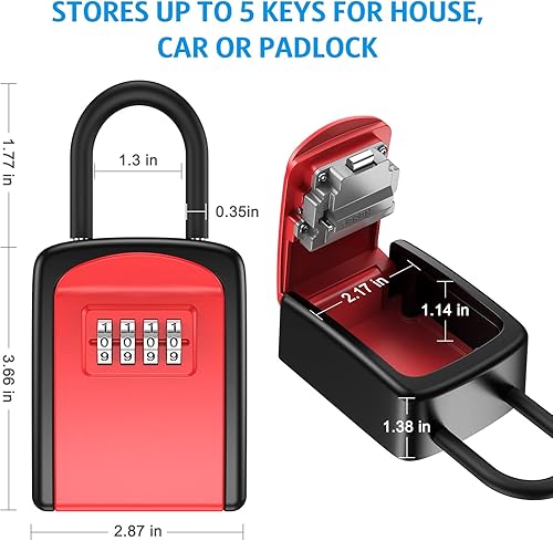 Miniatura 4 de AMIR Caja de seguridad para llaves montada en la pared, resistente a la intemperie, combinación de 4 dígitos, caja de bloqueo de almacenamiento de