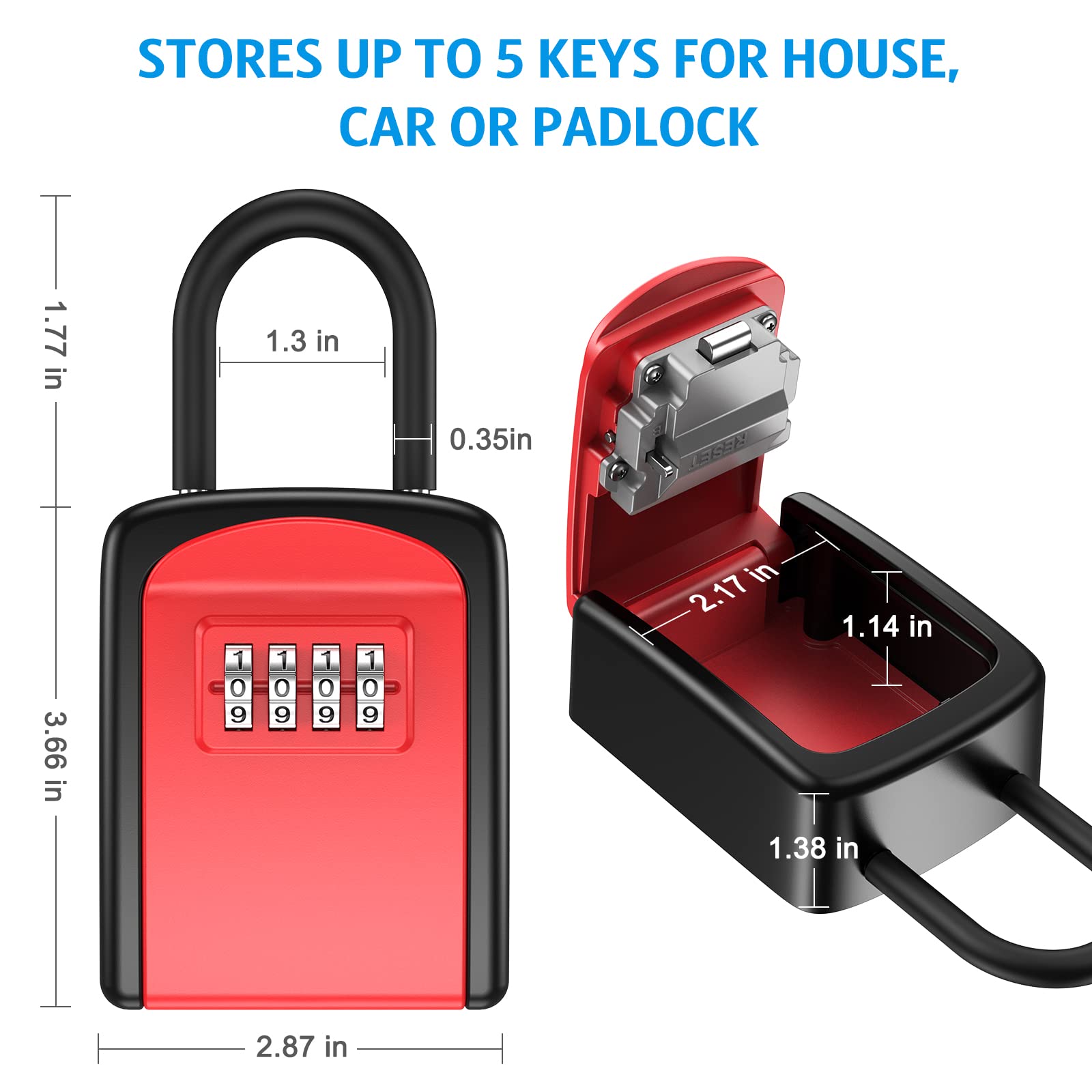 AMIR Key Lock Box – 2-Pack, Waterproof 4-Digit Combination Lockbox, Holds 5 Keys, Zinc Alloy Body For Home, Garage & Office