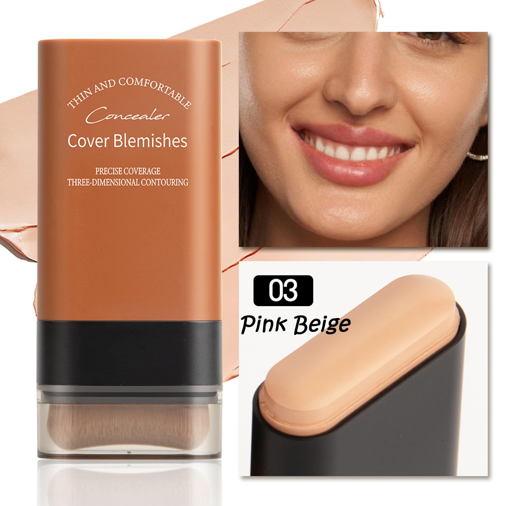 Long Lasting Full Coverage Concealer Stick, Easy Application Full Coverage Foundation Stick with Built-in Brush - Image 2