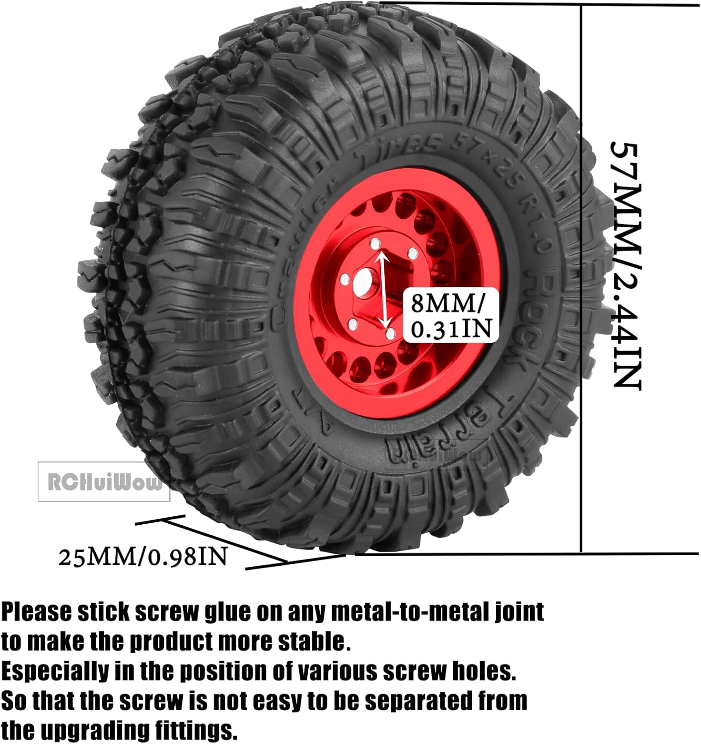 RC 1.0 Beadlock Wheels and Tires for 1/18 TRX4M,1/24 SCX24 RC Crawler,Alloy Aluminium RC Wheels 1.0 Beadlock Rims Soft Rubber Tires,4PCS,Red
