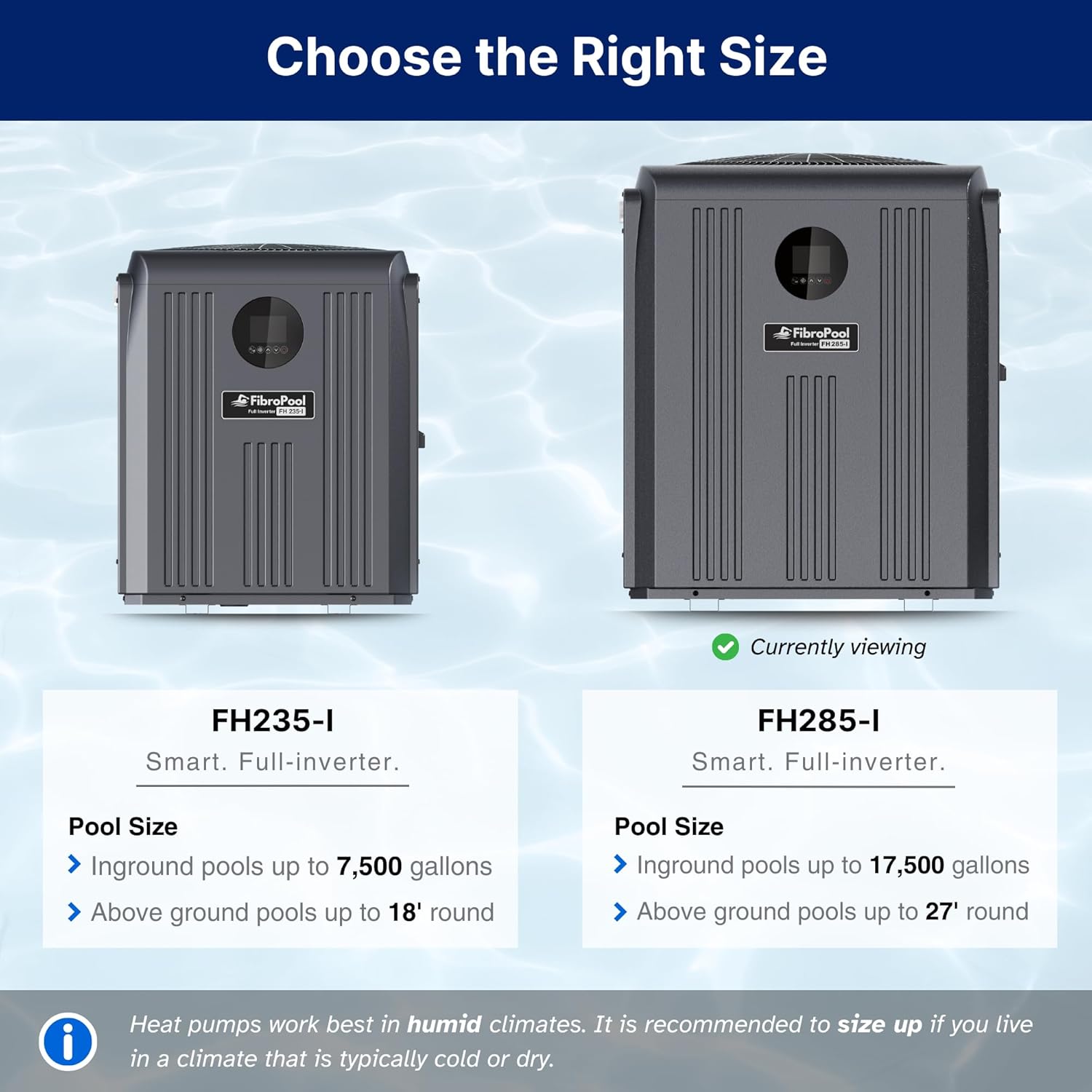 FibroPool Swimming Pool Heat Pump – Full Inverter Electric Heater – FH285-i for Pools up to 17,500 Gallons – for Above Ground and inground Pools and Spas – High Efficiency, No Gas or Propane Needed