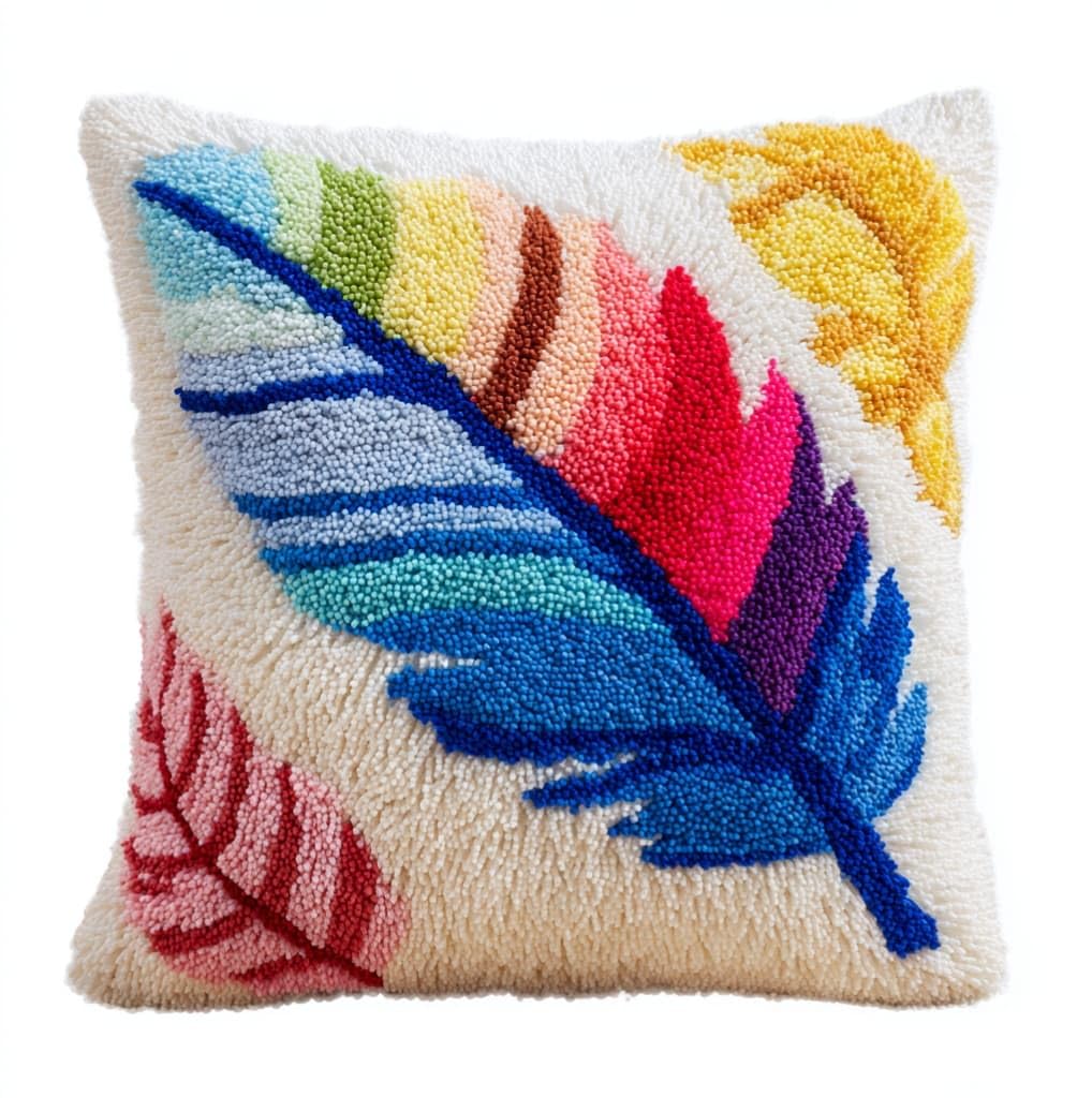 AxiangziK Latch Hook Pillow Kit for Adults,Colorful Leaves Latch Hook Cushion Kits 17X17Inch,DIY Needlework Pillow Cover Sofa Cushion Rug Making
