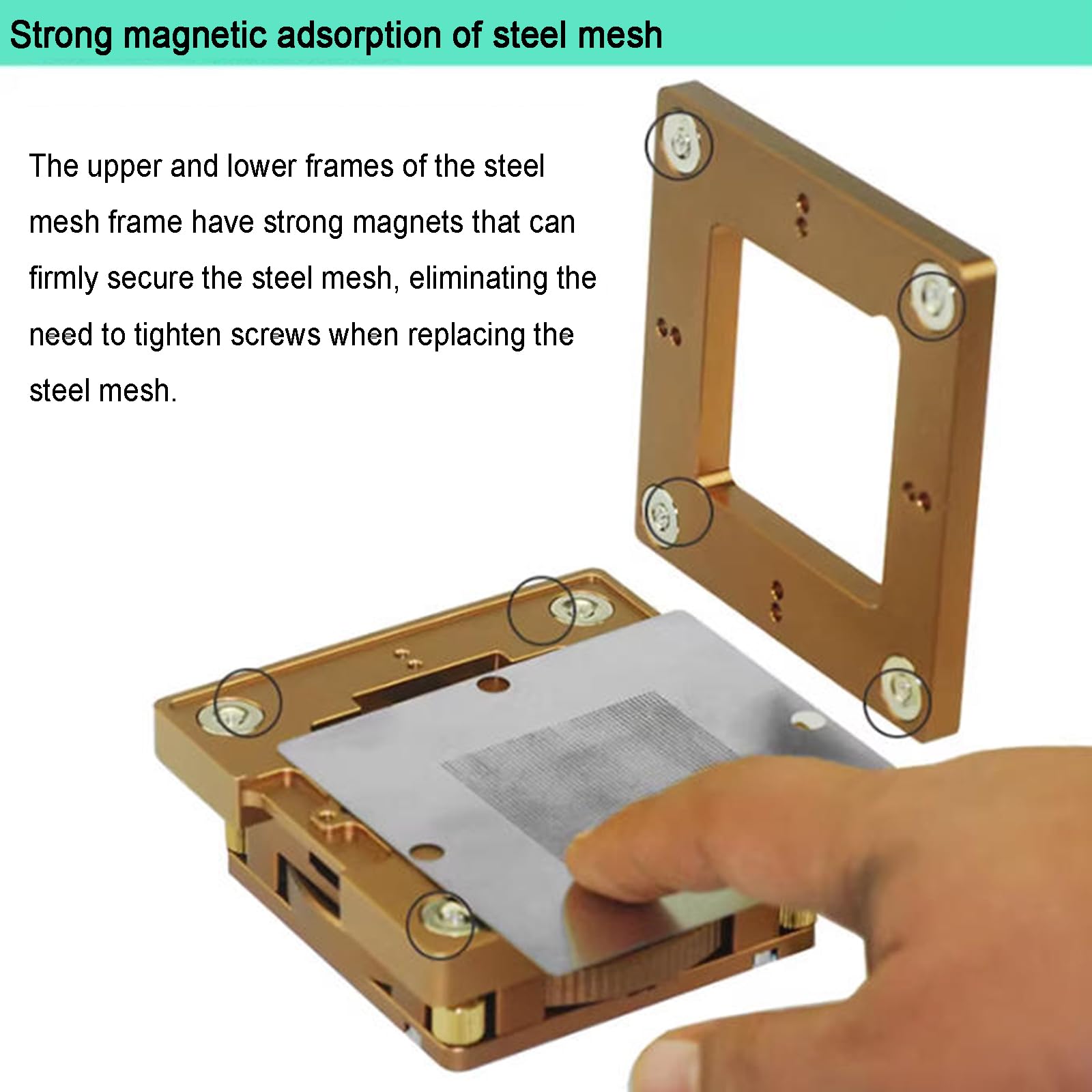 Stacja Reballing BGA, automatyczny magnetyczny uchwyt szablonu, zestaw do lutowania ze stopu aluminium, regulowana wysokość siatki stalowej, kompatybilna z 80 x 80 mm i 90 x 90 mm