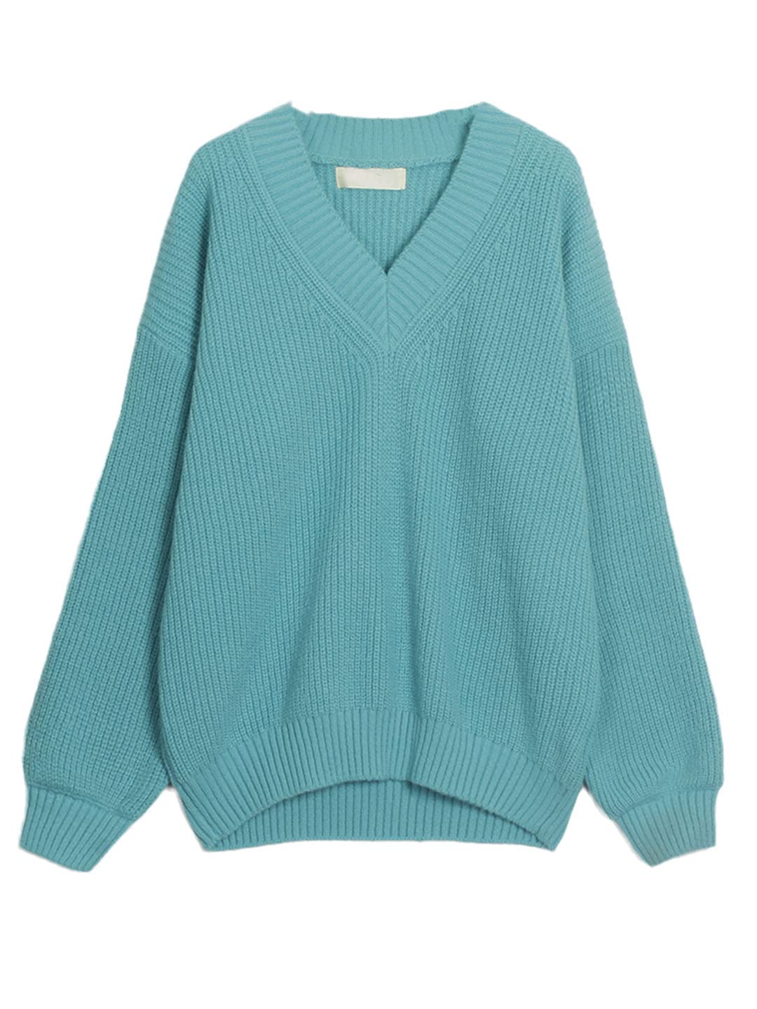 Damski sweter z dekoltem w serek ciepły gruby luźny sweter solidny sweter na co dzień top, Jak pokazano, S