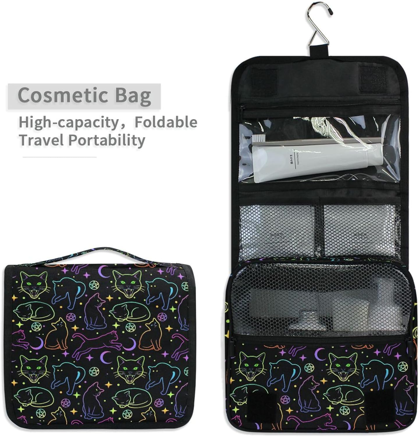 MNSRUU Hanging Toiletry Bag Witchcraft Black Cats Makeup Bag Travel bag for Toiletries Portable Toiletry Organizer Bags Toiletry Bag for Women Men, Travel-Essentials Toiletry Bag