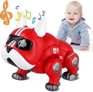 Altueey Robot Dog Toy, Robotic Dancing Robots for Kids, Electronic Pets Bulldog for Kids with Sound LED Eyes, Robotic Puppy Dogs for Kids 3 and up Boys Girls Gifts(Red)