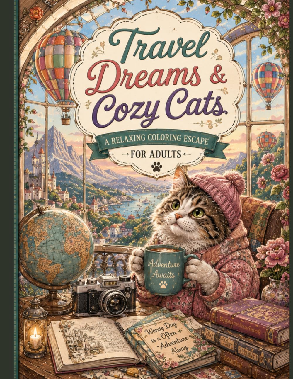 Travel Dreams & Cozy Cats: A Relaxing Coloring Escape for Adults