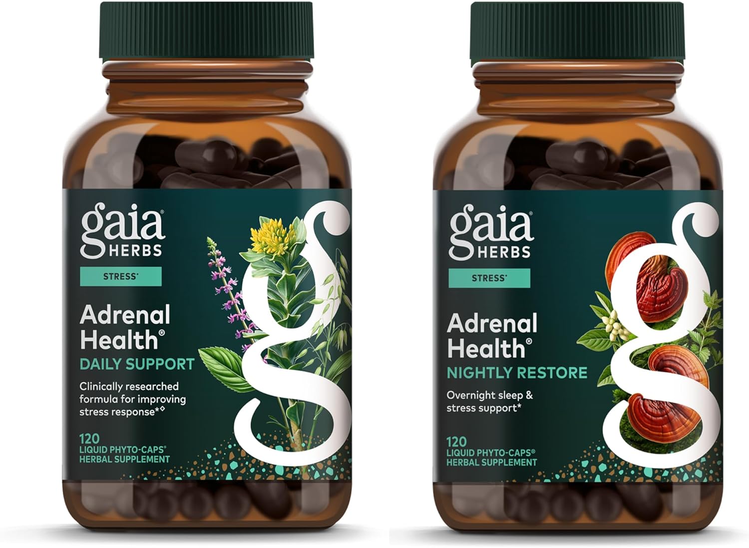 Gaia Herbs Adrenal Health Daily Support, Help Maintain Healthy Energy & Stress Levels*,120 Liquid Phyto-Caps Adrenal Health Nightly Restore, 120 Liquid Phyto-Caps - Bundle