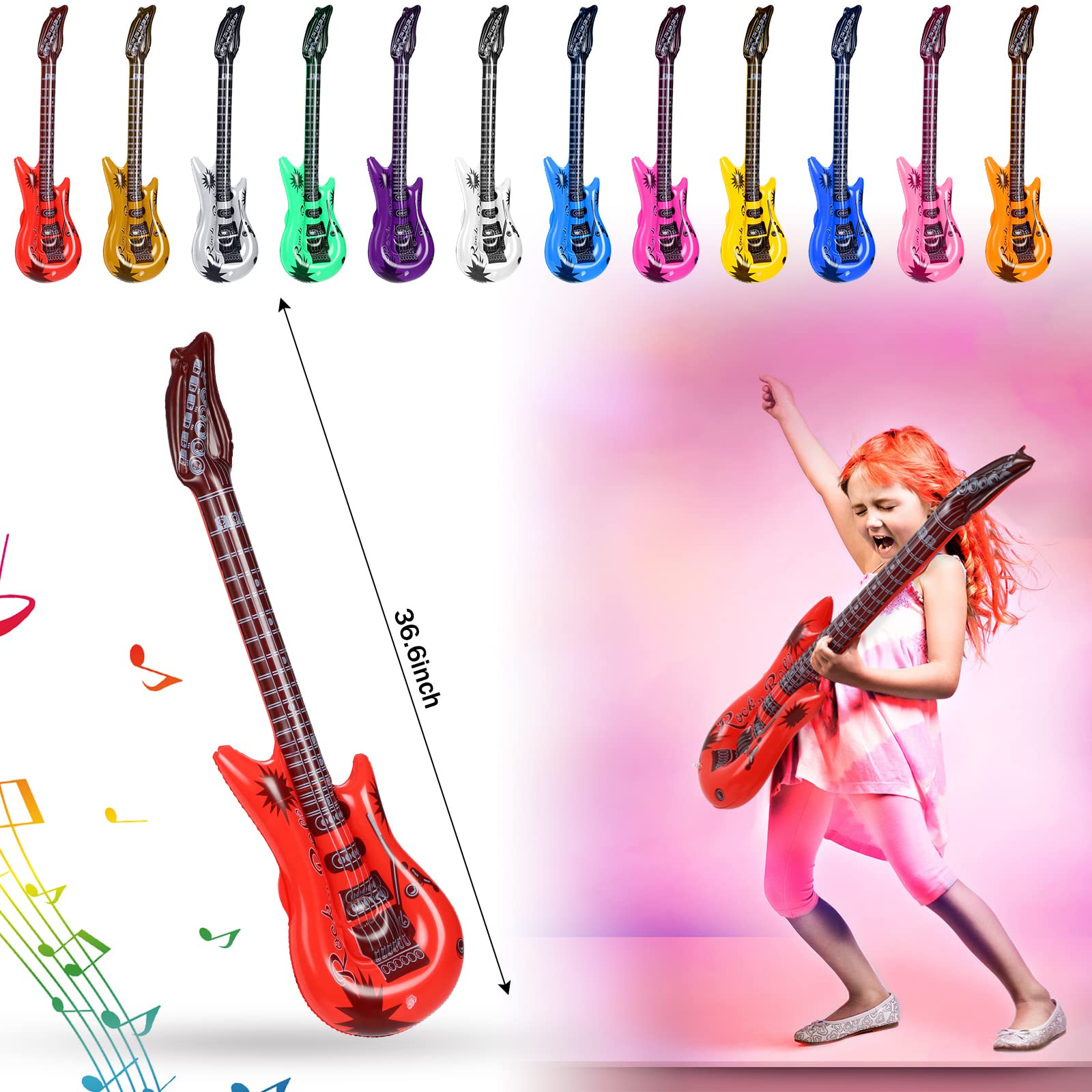 Set di strumenti rock star gonfiabili da 37 pezzi con pompa 12 chitarre gonfiabili 12 microfoni gonfiabili 12 bassi bomboniere per feste di Halloween anni '80 anni '90 decorazioni a tema