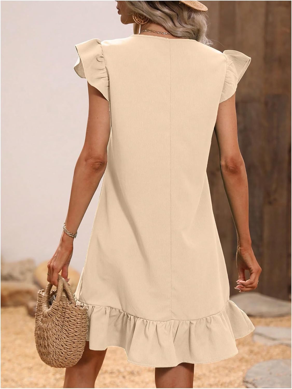 SOLY HUX Summer Dresses for Women V Neck Cap Sleeve Ruffle Hem Smock Short Dress - Image 2