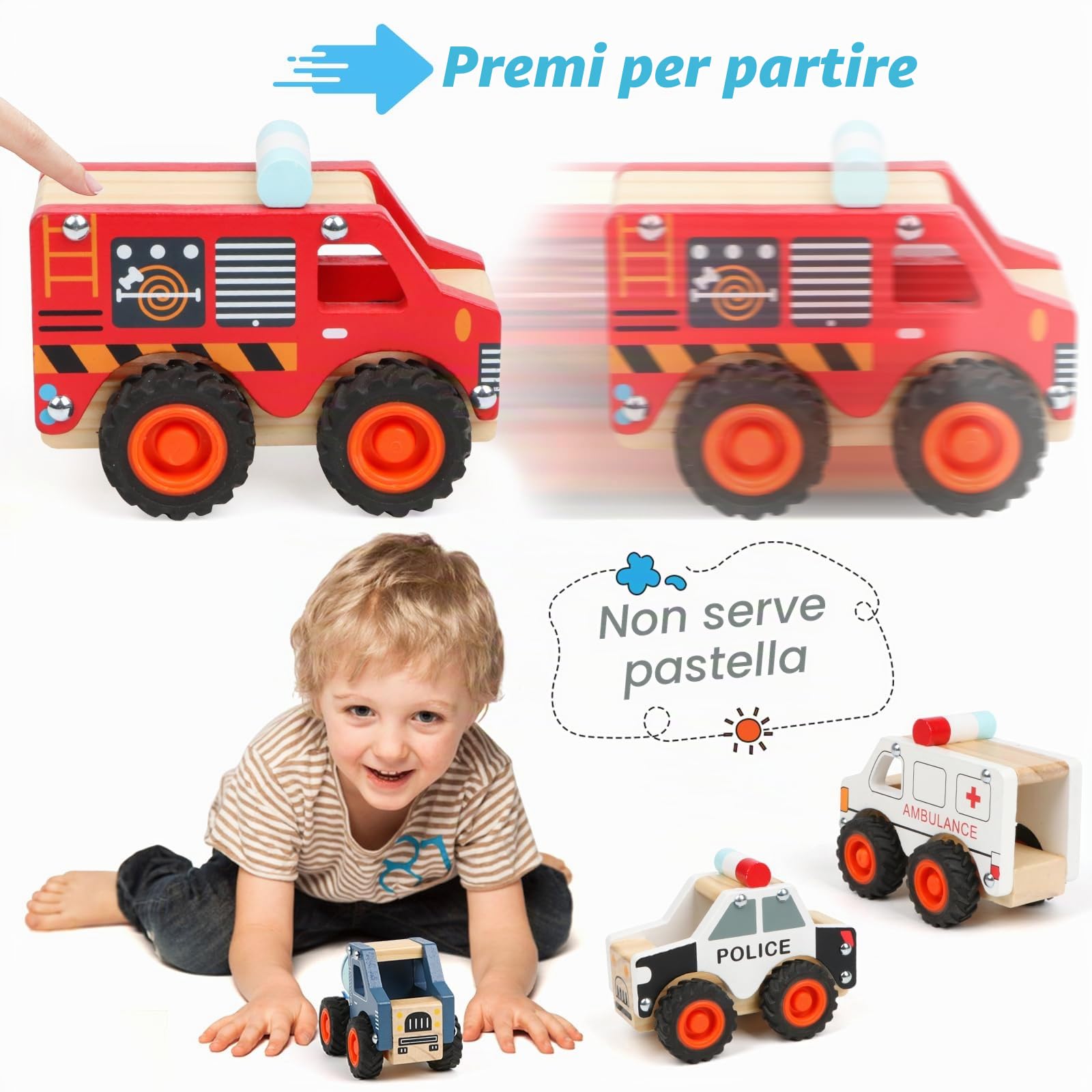 6 PZ Auto di Legno Giocattoli Educativi per Bambini