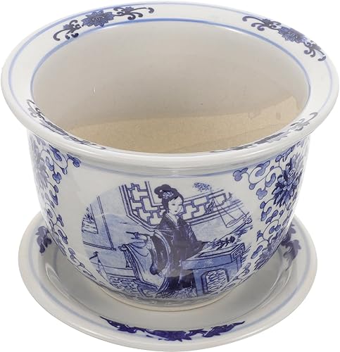 Miniatura 9 de NOLITOY Maceta de porcelana azul y blanca, maceta de celadón para suculentas, maceta de cerámica para plantas de interior