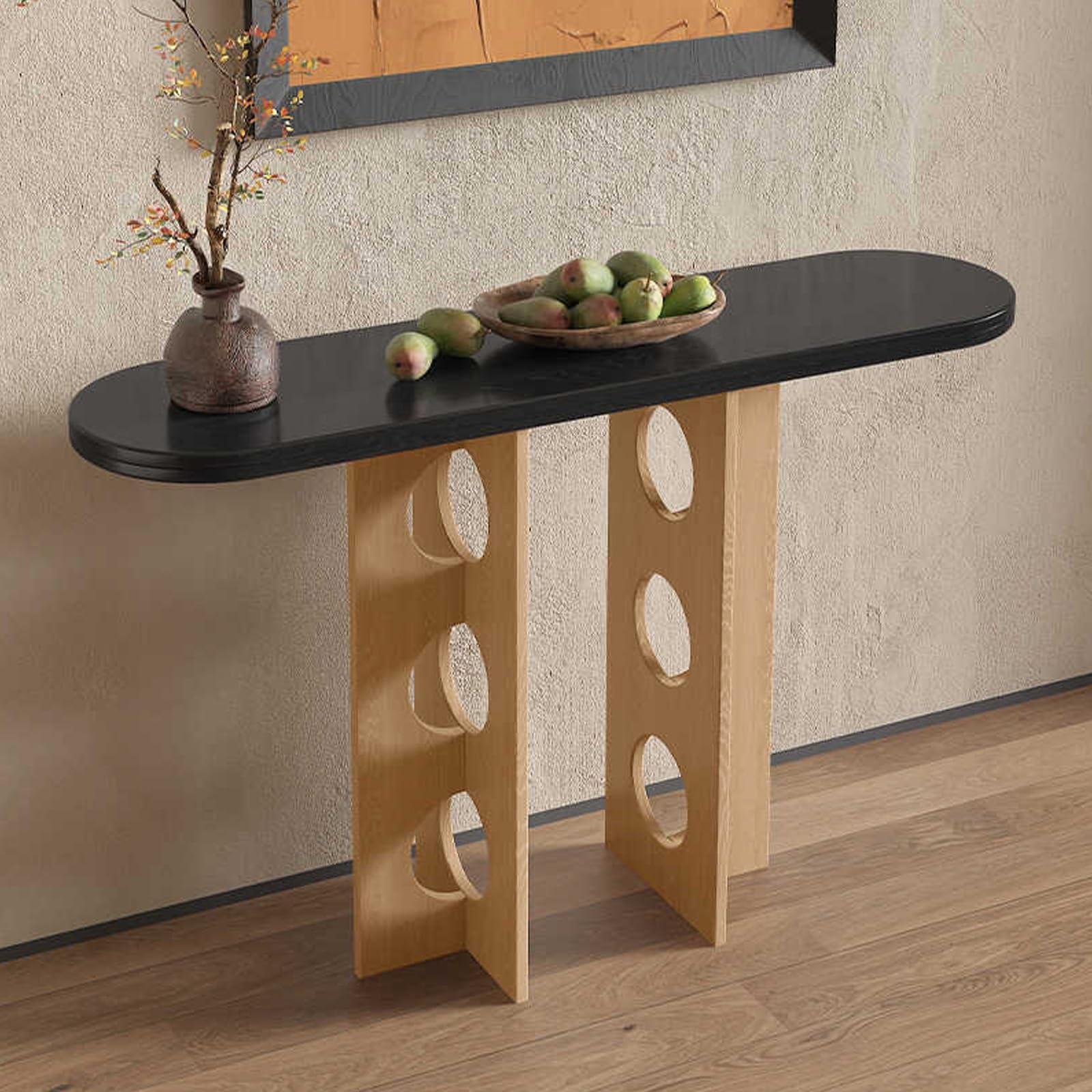 Mesa auxiliar rústica de 120 cm para entrada y consola estrecha de madera maciza para pasillo