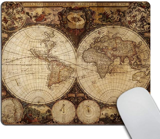 Wasach Vintage World Map Mouse pad, Image of Old Map in 1720s Nostalgic Style Art Historical Atlas Mouse Pad,Brown Beige
