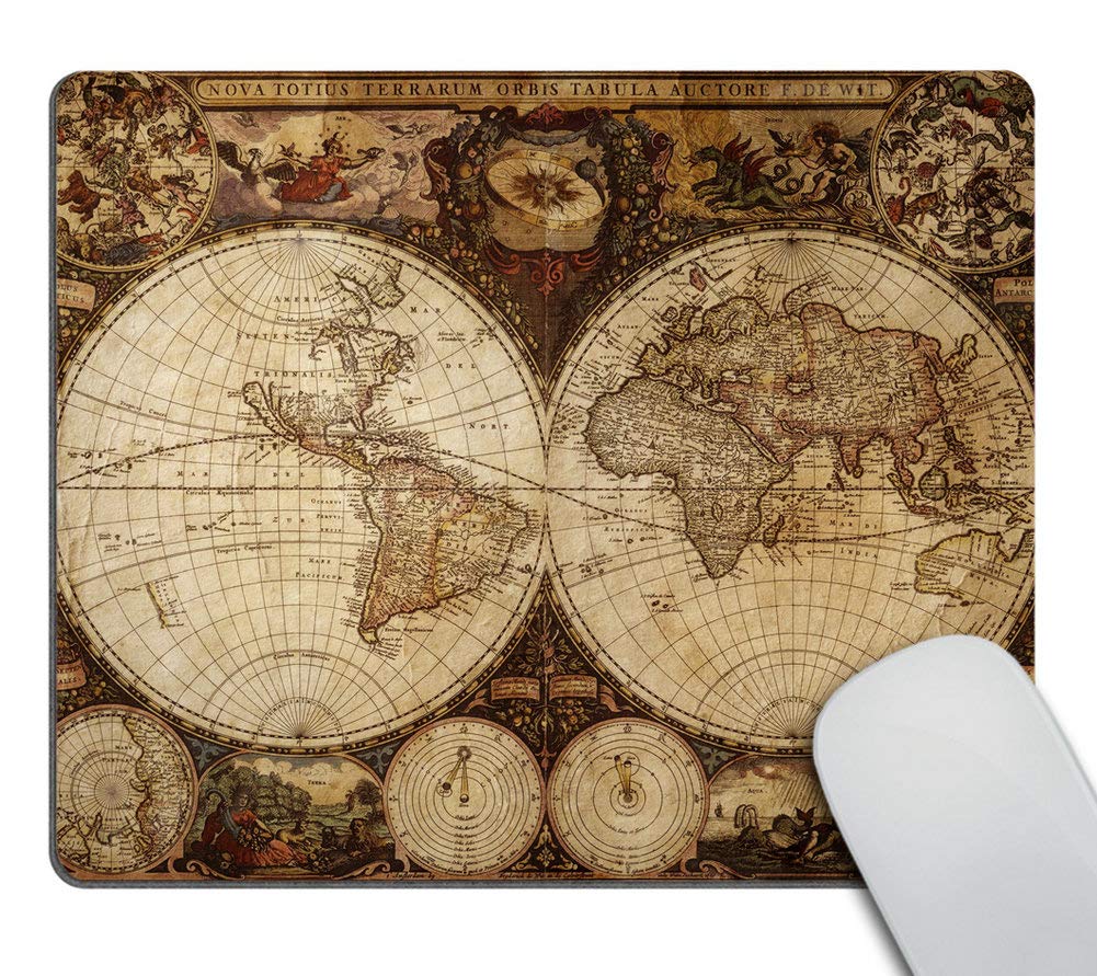 WasachVintage World Map Mouse pad, Image of Old Map in 1720s Nostalgic Style Art Historical Atlas Mouse Pad,Brown Beige