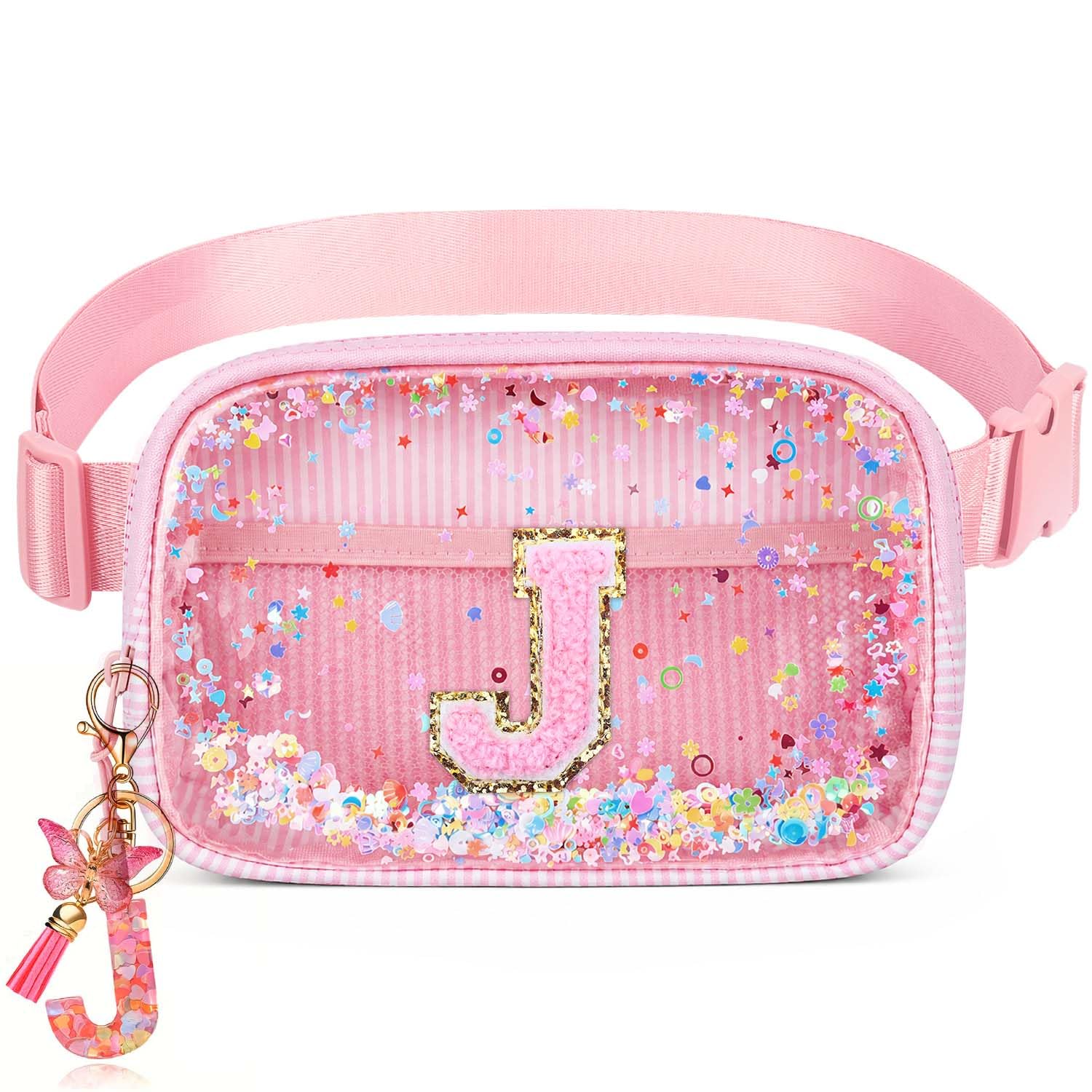 Initial Fanny Pack for Girls - Belt Bag for Teens Kid Teen Girl Kid Birthday Gift Pink J