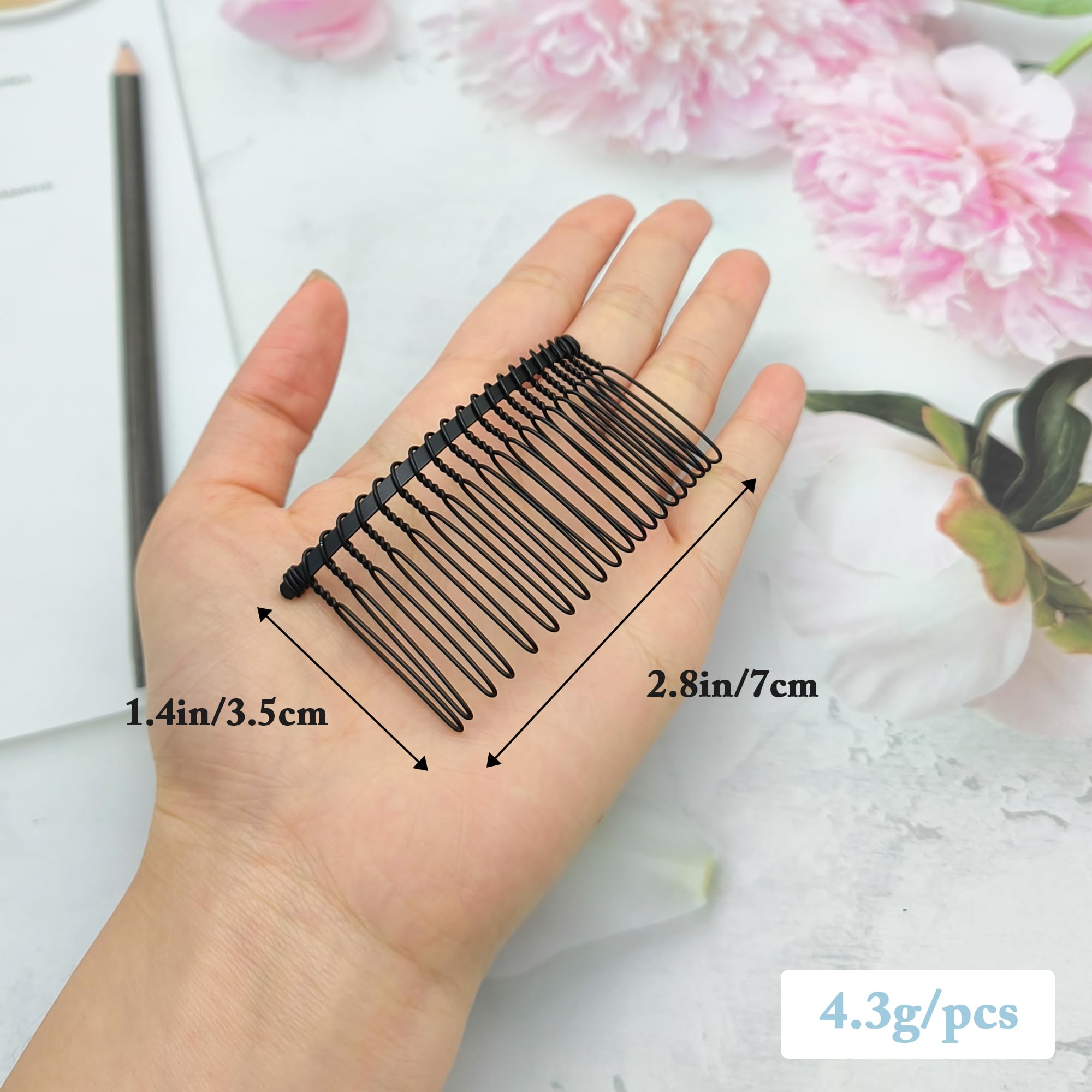 XCSJ Pack of 12 Veil Combs DIY Metal Bridal Wedding Comb Wedding Veil Side Comb Veil Hair Accessories Metal Hair Comb for Women Bridal Jewellery (Black - Image 2