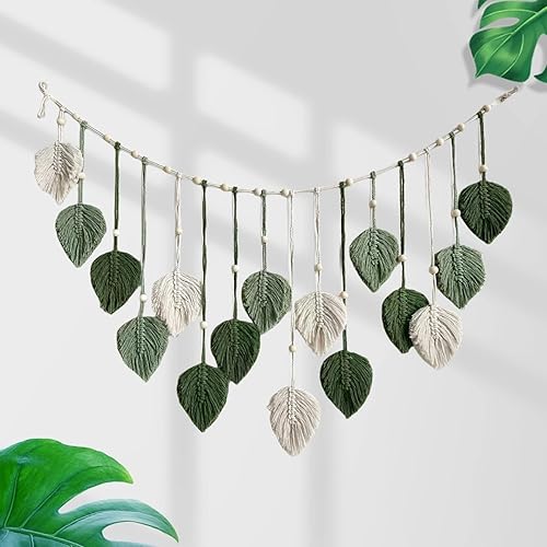 HYOATREA Tapiz bohemio grande de macramé para colgar en la pared, diseño bohemio y chic para decoración del hogar, tapiz estético de hojas para