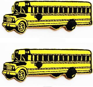 School Bus Transports Students Vehicle Car Kids Cartoon Iron on Embroidered Patch Supplies for Jacket Bags Jeans Backpack Clothes DIY (2 Pcs)