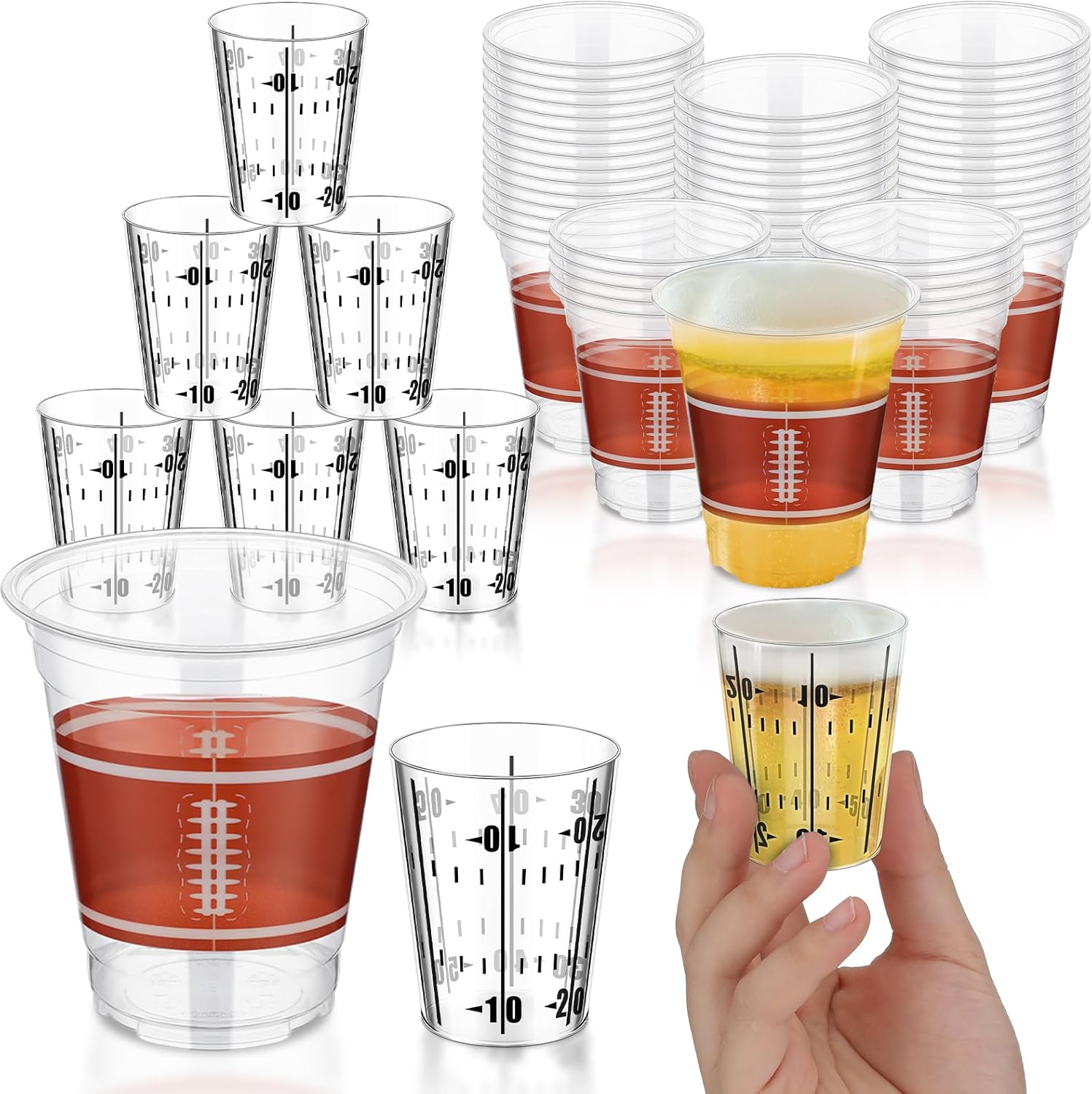 80 Pcs 16 oz Football Plastic Cups and 2 oz Shot Glasses Measuring Cup Bulk Disposable Cups Football Party Supplies Cocktail Cups Decorations for Game Time Supplies