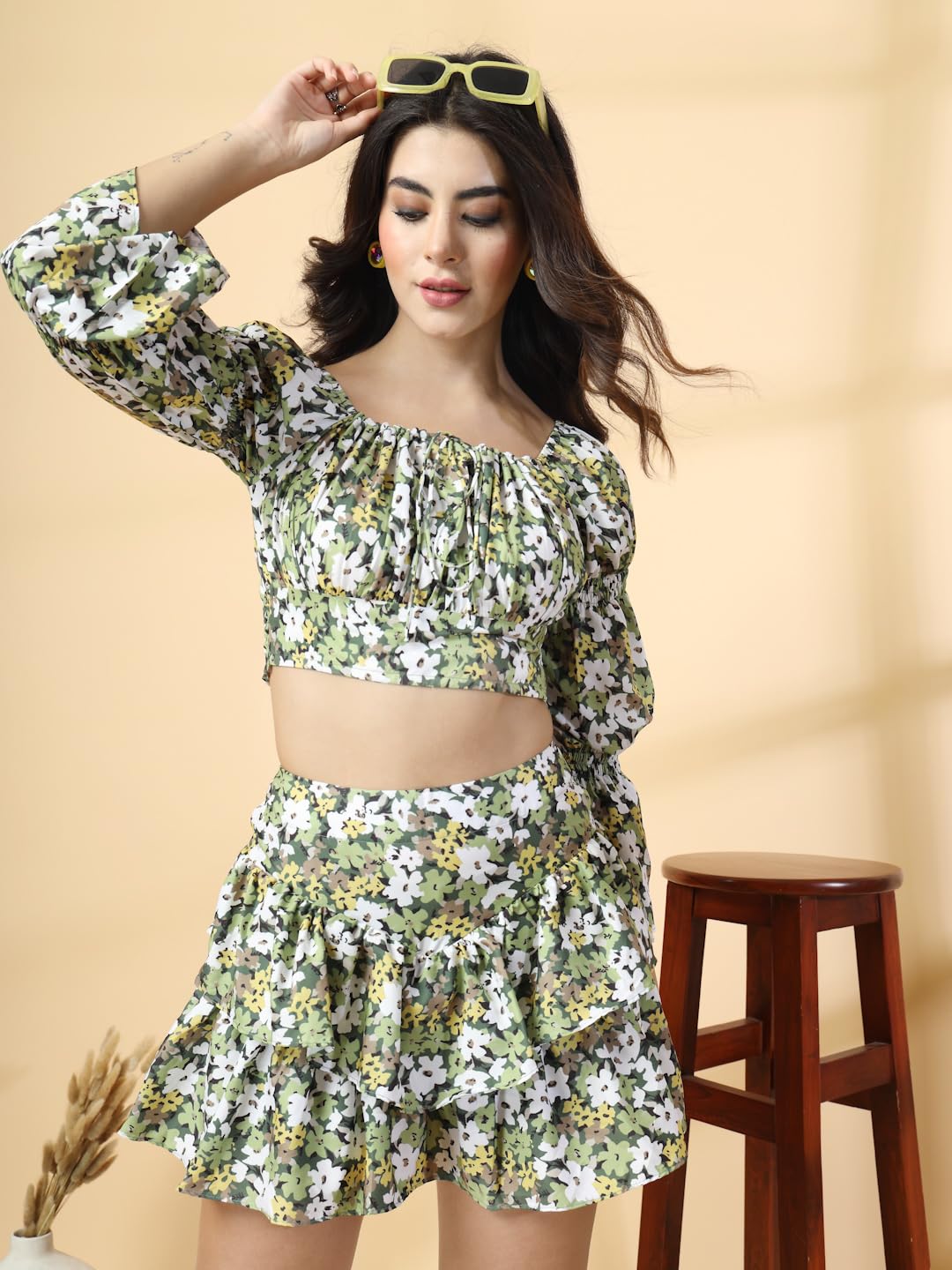 OOMPH! Crepe Top and Skort Set for Women, Green - coord_mt870msk156 - Image 5 thumbnail