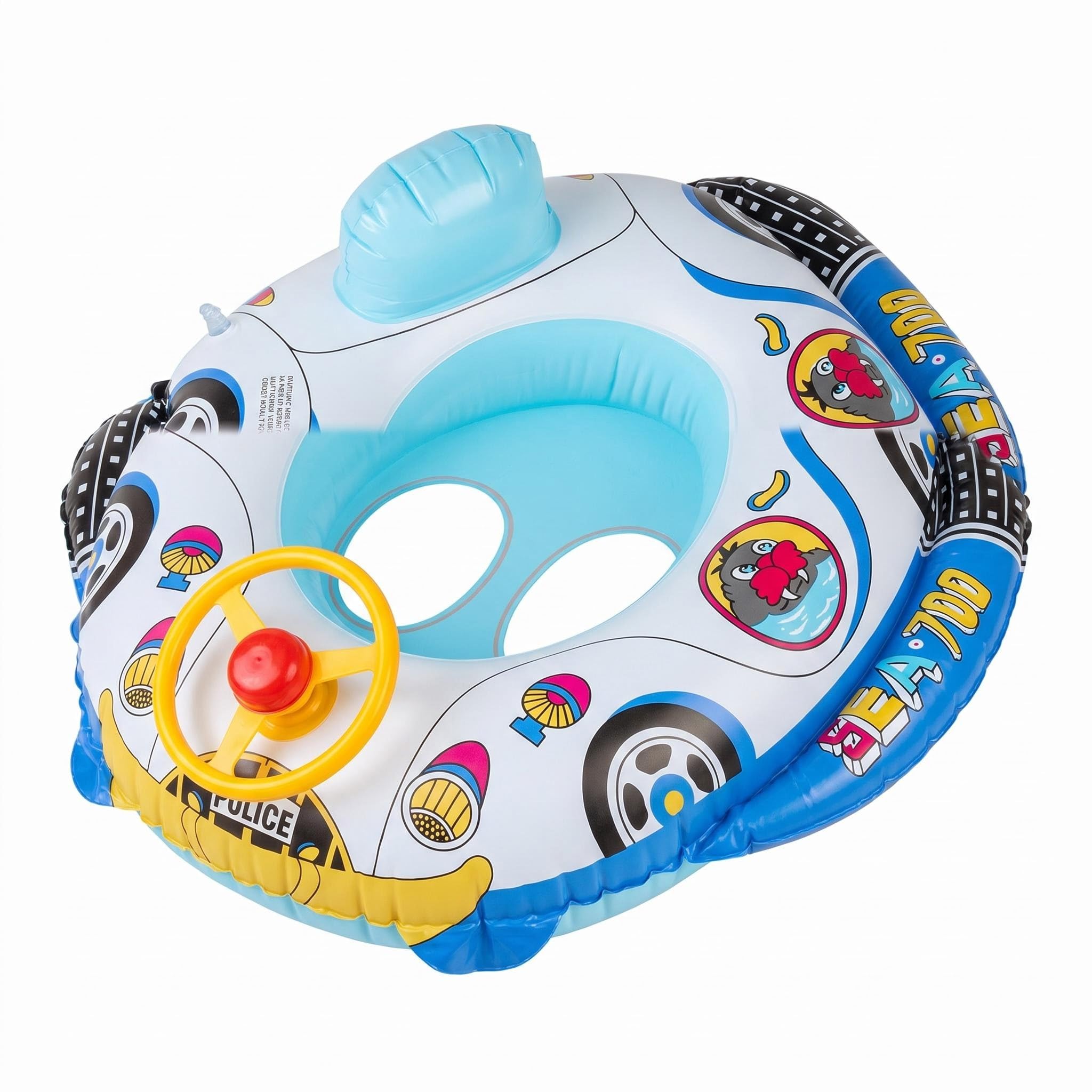 Cute Kids Inflatable Pool Float, Air Bed Lake Boat Swimming Floats with 2 Handles Surfing Raft, Swimming Pool Floats Boat Seats, Swim Ring for Boys Girls - Blue