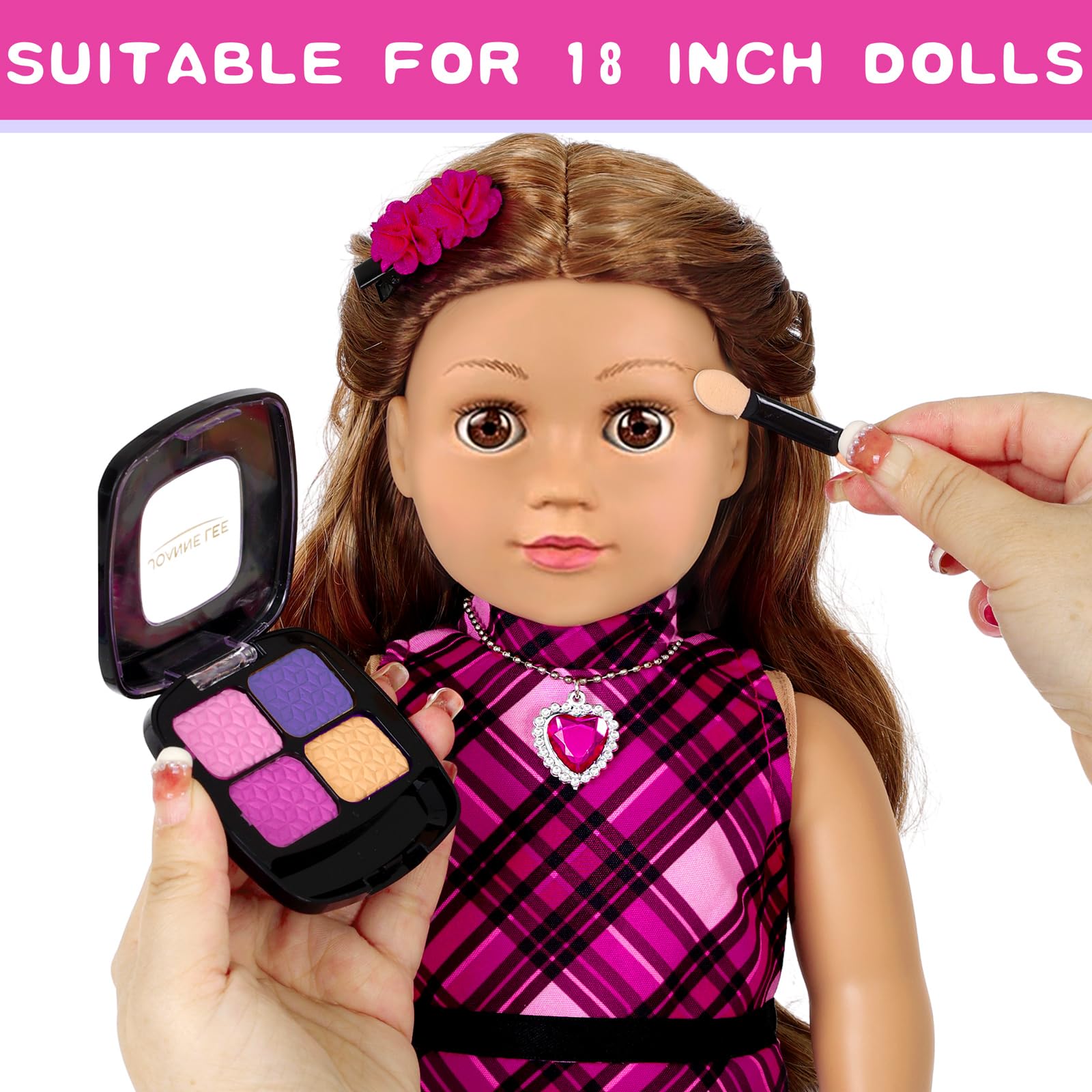 Muñecas americanas de 18 pulgadas, accesorios y ropa de maquillaje, bolsa de vestir de moda para muñecas de 18 pulgadas, incluye trajes, zapatos, juguetes cosméticos, regalo para bebé niña (sin muñeca 4