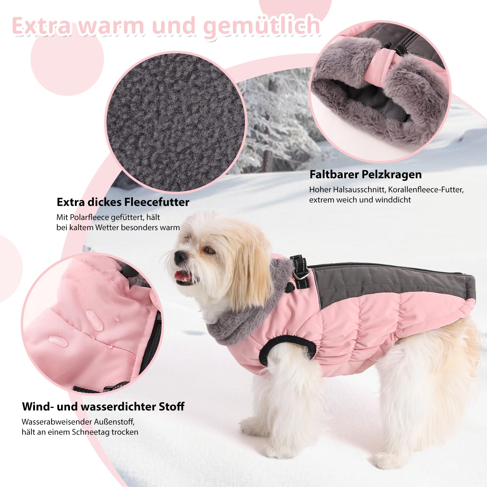 Savlot Wasserdicht Hundemantel Kaltes Wetter Winter Warme Jacke für Kleine Mittlere Große Hunde Hundepullover mit Fleece Gefütterte Reflektierend Welpen Winterweste Haustierbekleidung
