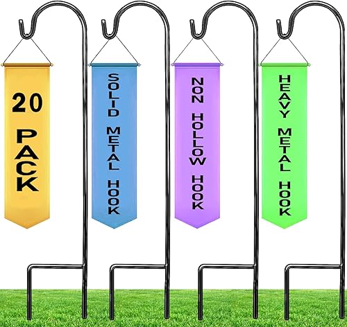 Miniatura 2 de Ashman - Ganchos de pastor de 35 pulgadas (20 por paquete), color negro, hechos de metal de alta calidad para colgar luces solares, comederos de