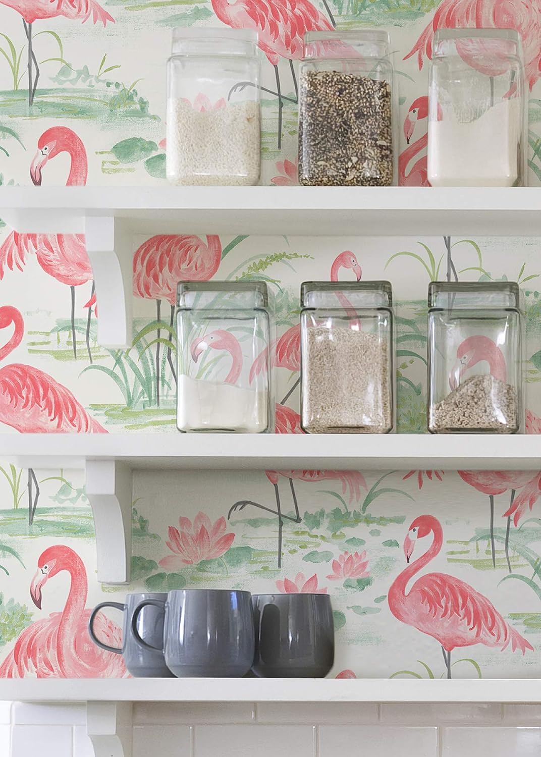 NuWallpaper NUS3679 Flamingo Beach Peel & Stick Wallpaper, Pink