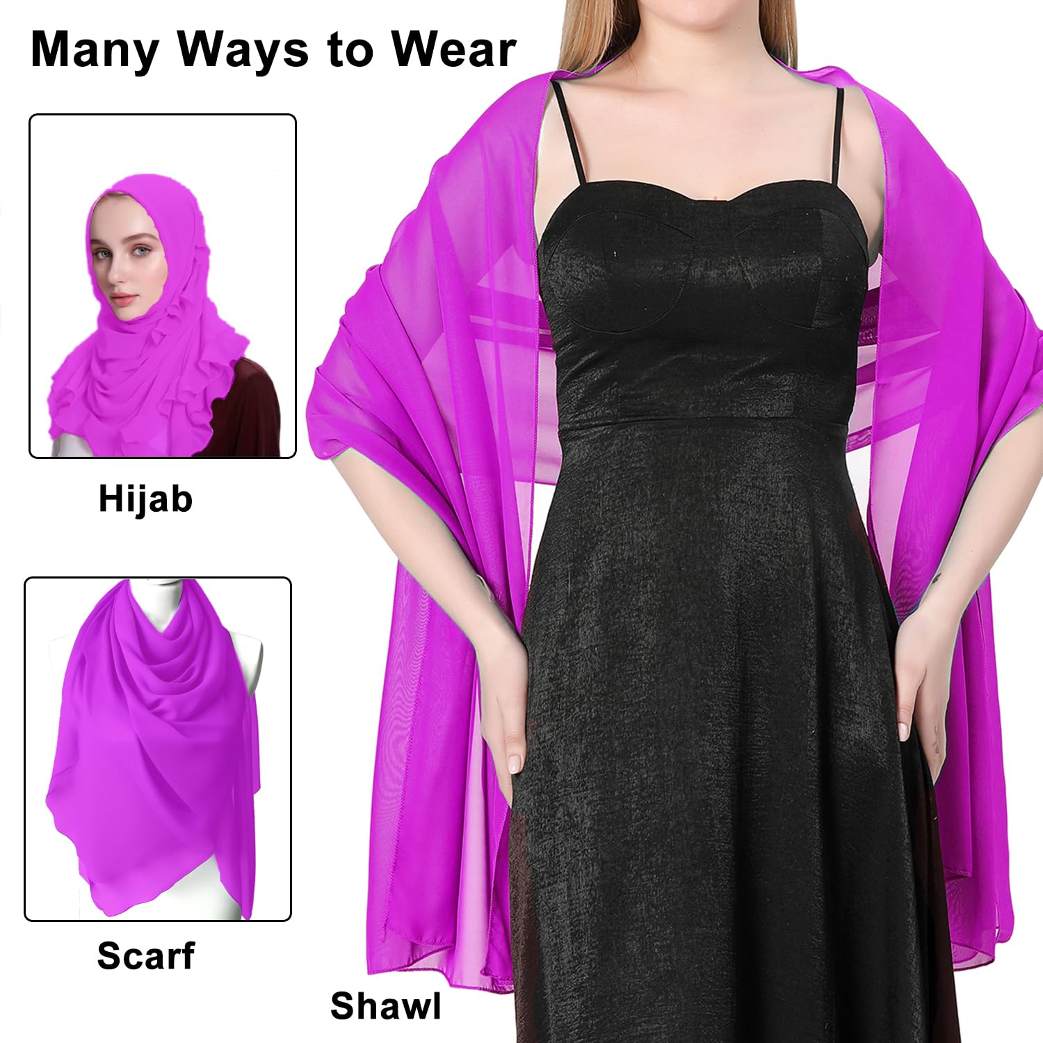 lifwimner Scialle Donna In Raso Chiffon Silky Sciarpa Tinta Unita Wrap Stola Per Sposa Damigella Cerimonia Matrimonio Serata