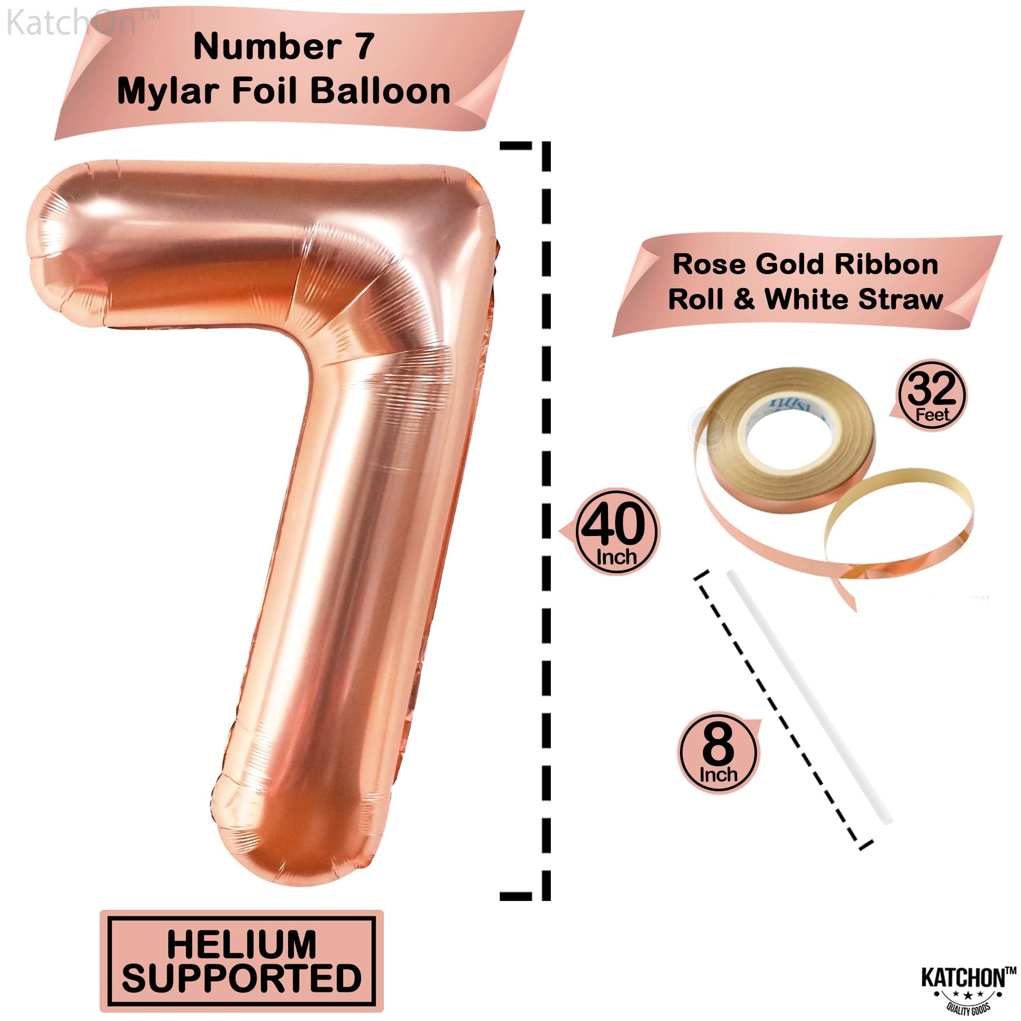 KatchOn, Giant Rose Gold Number 7 Balloon - 40 Inch | Foil Number Balloon With Confetti For 7th Birthday Decorations | 7 Balloon For Anniversary Decorations | Rose Gold Party Decoration