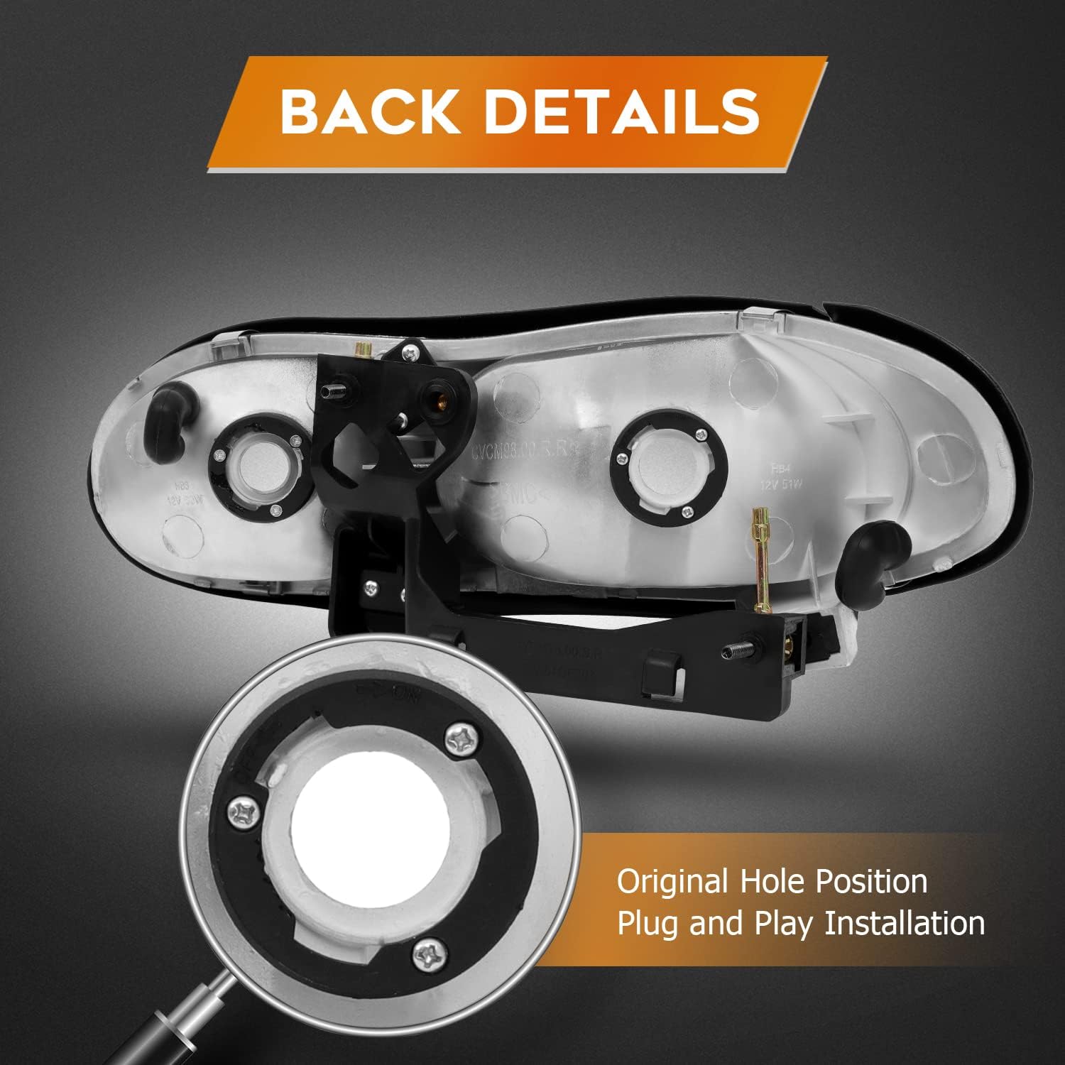 Headlight Assembly for Chevrolet Camaro 1998-2002 Black Housing Clear Lens Driver and Passenger Side Headlamp