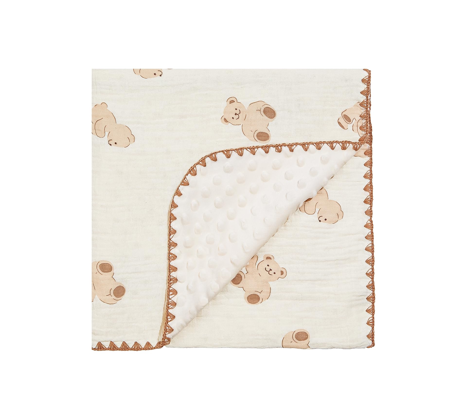 Baby Blanket Double Layer Cotton 40 x 40 Soft Receiving Blanket with Pattern Machine Washable Bear