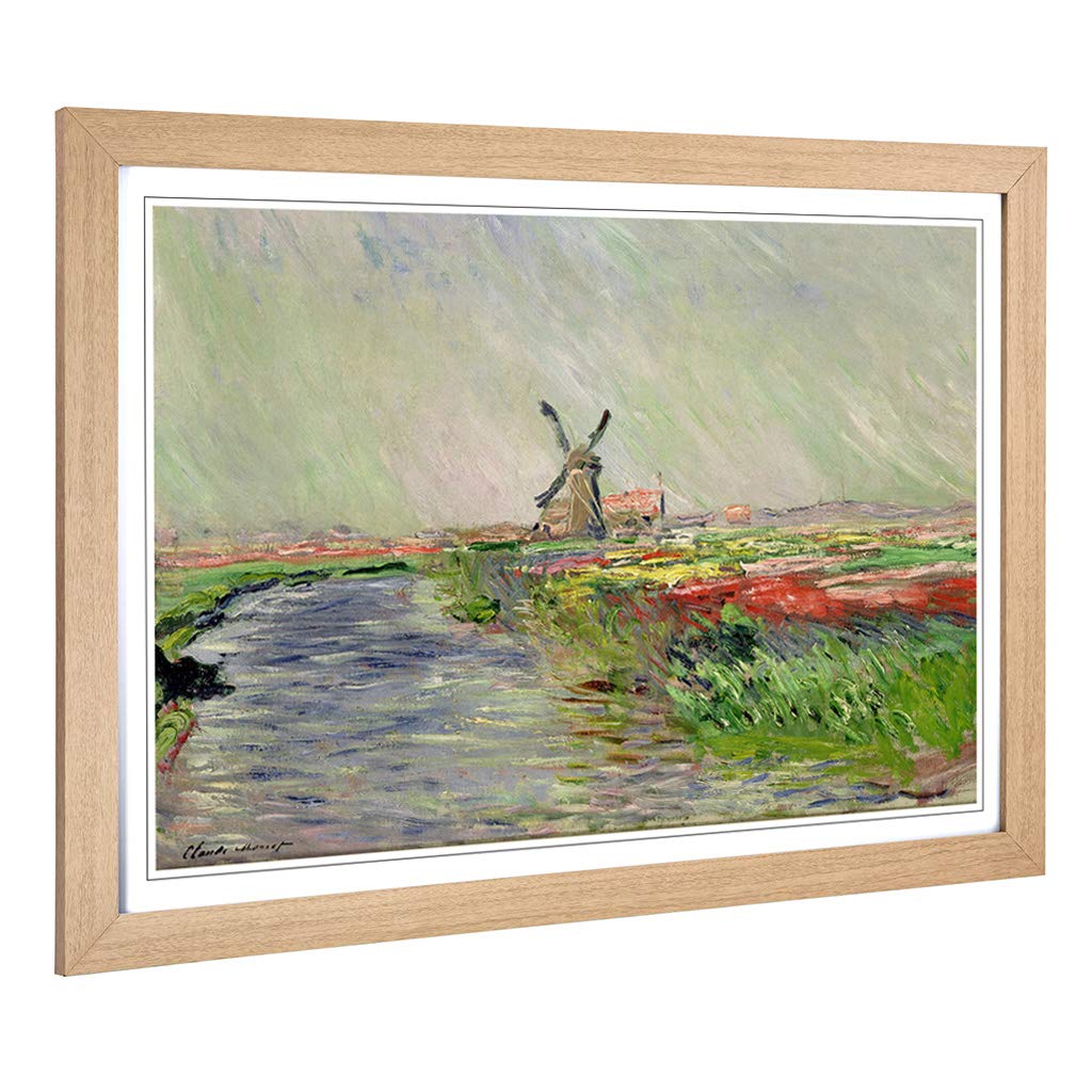 Big Box Art Framed Print of Claude Monet Field of Tulips, Holland Design | Wall Art Picture | Home Decor for Kitchen, Living Room, Bedroom, Hallway, Oak, A2 / 24.5x18 Inch / 62x45cm
