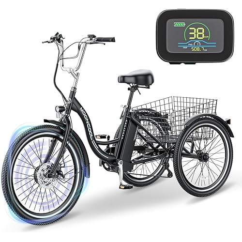 DoCred Electric Tricycle for Adults, 350W 36V Electric Trike Motorized Three Wheel Electric Bikes Bicycle with Large Basket for Women Men
