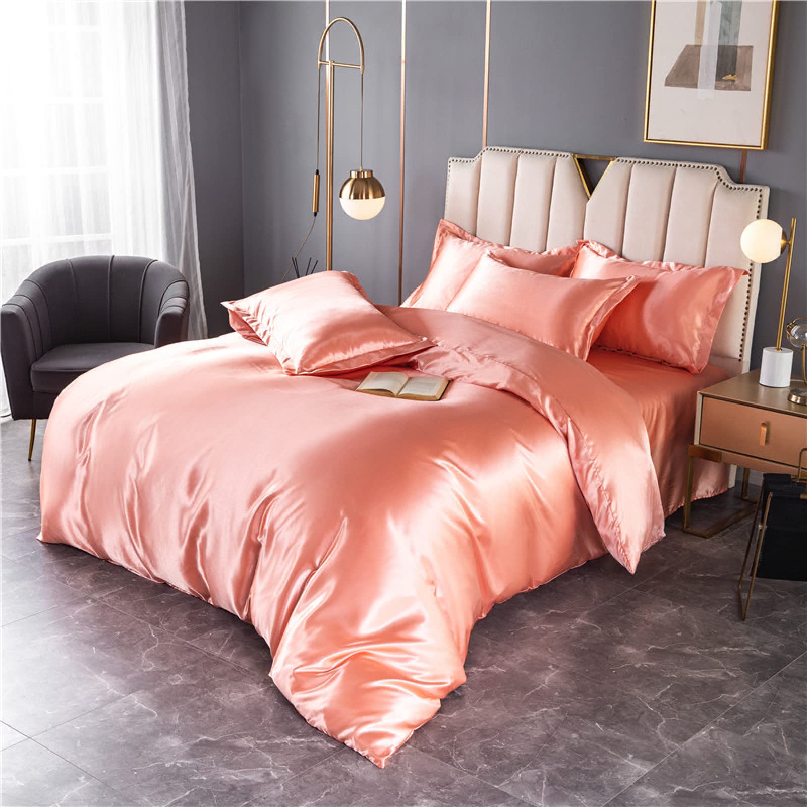 Parure de lit en soie avec drap housse 160x200 bonnet 30 cm