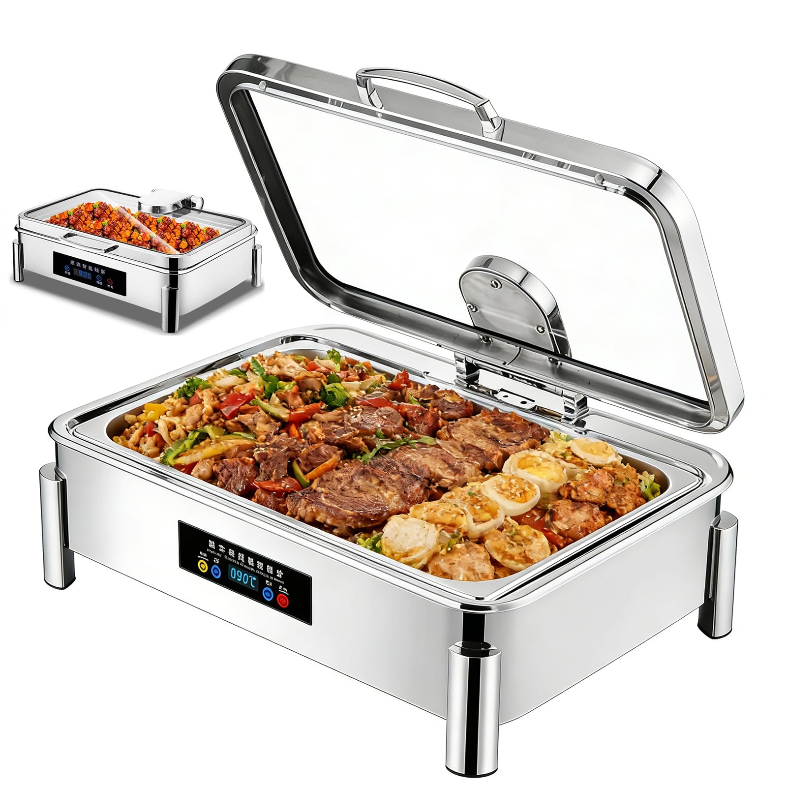 YXYLJOZ Electric Buffet Warmers with Touch Screen, Adjustable 20℃-95℃ Temperature, Stainless Steel Chafing Dish, Insulated Food Server for Catering & Parties (1 Square 9L)
