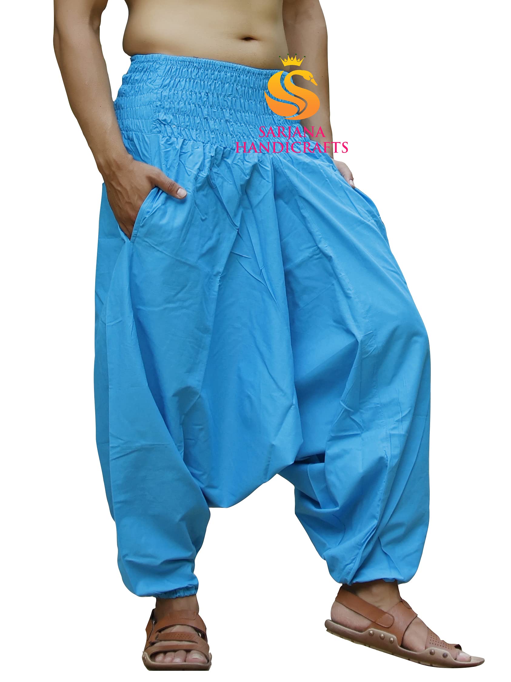 SARJANA HANDICRAFTS Pantalones Harem de algodón unisex para hombre, pantalones de yoga holgados y bohemios