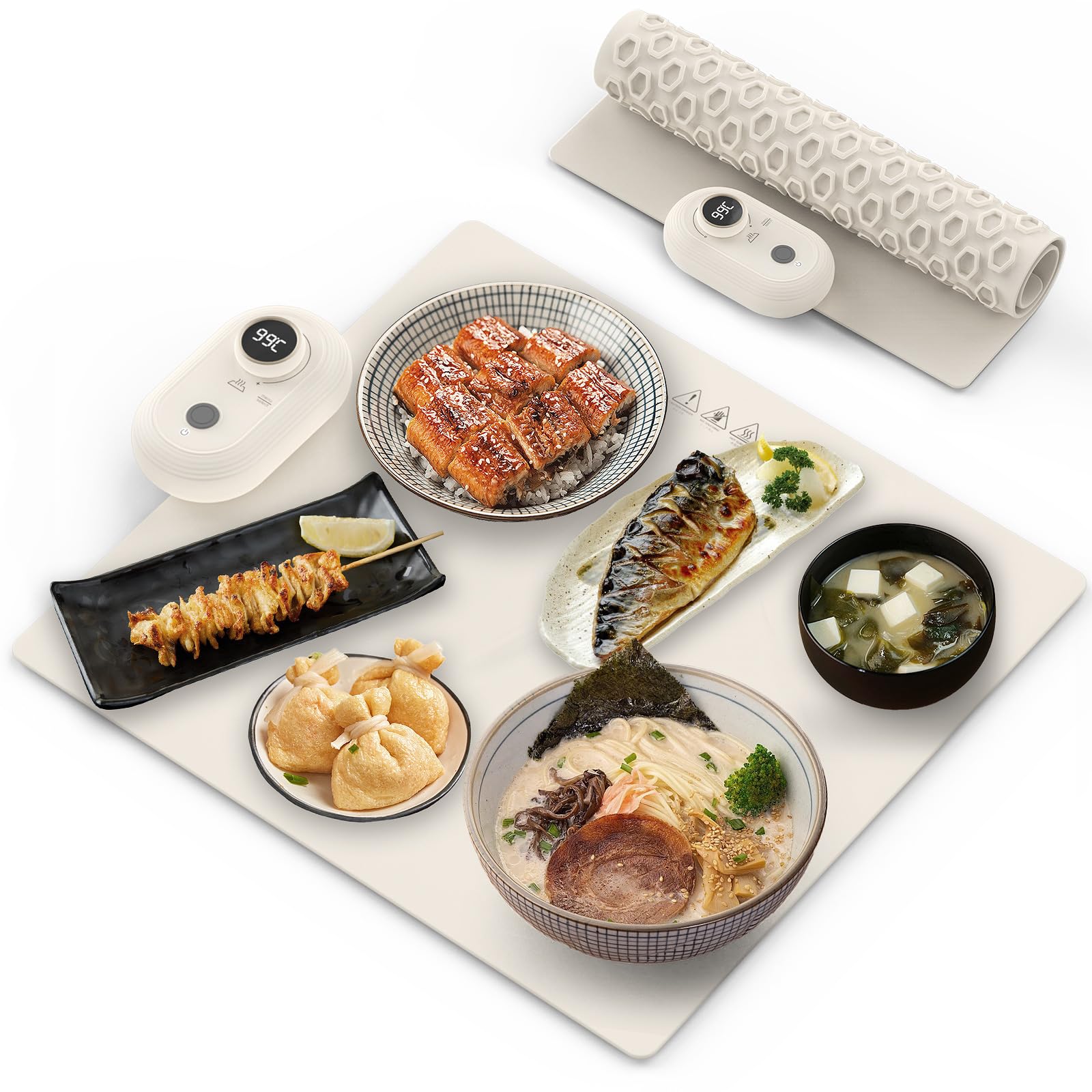 SHASUKI食品保温プレート、ホットプレート、電気保温トレイ-13段階の温度調整（40℃〜99℃）、食品グレードシリコン製、収納袋付き、お手入れも簡単 - オフィス、家庭の集まり、パーティー