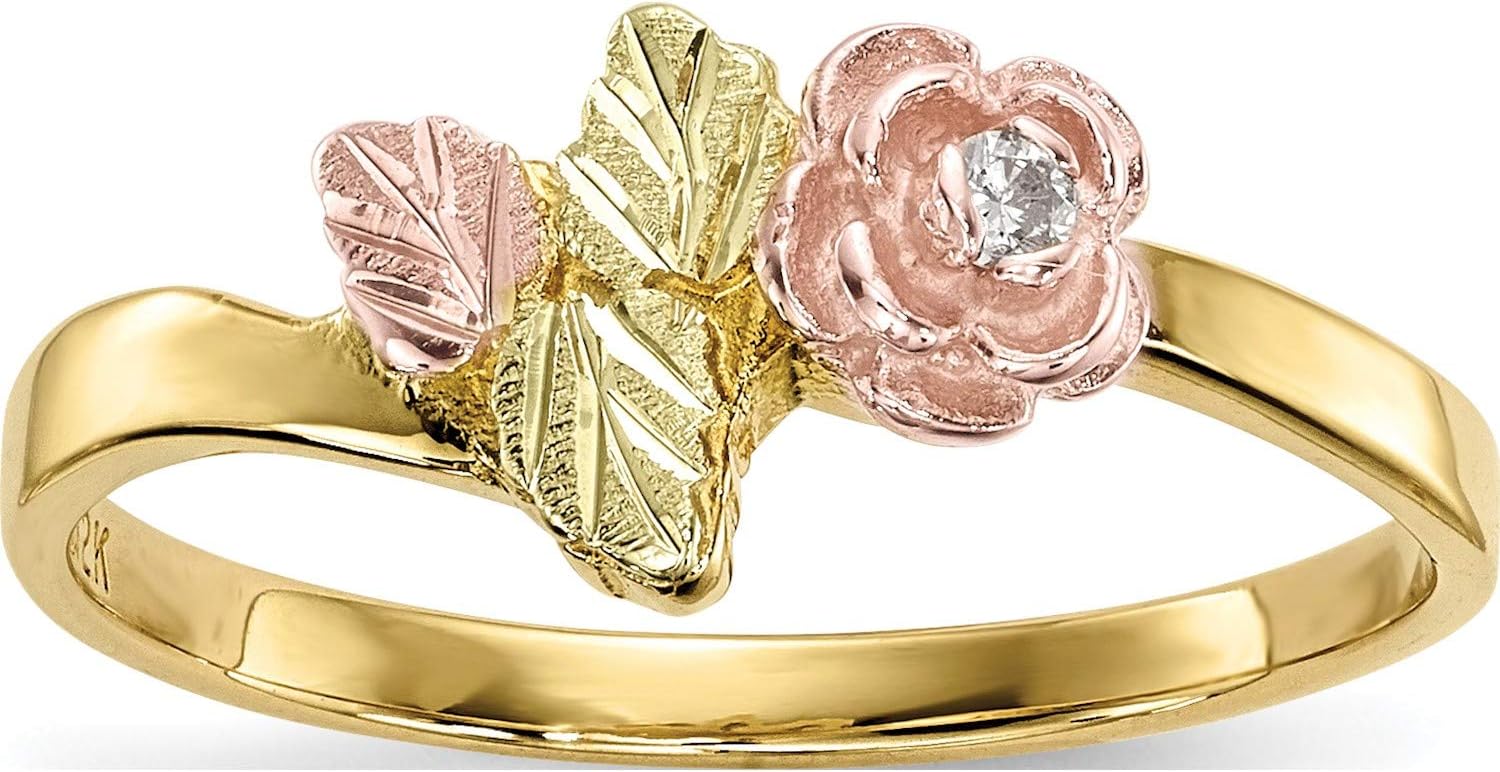 10K Yellow Gold Tri-Color Black Hills Diamond Rose Ring - Jewelry By Sweet Pea
