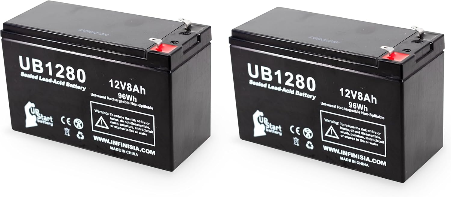 2x Pack - Replacement for Kung Long WP7.2-12 Battery - Compatible UB1280 Universal Sealed Lead Acid Battery (12V 8Ah 8000mAh F1 Terminal AGM SLA) - Includes 4 F1 to F2 Terminal Adapters