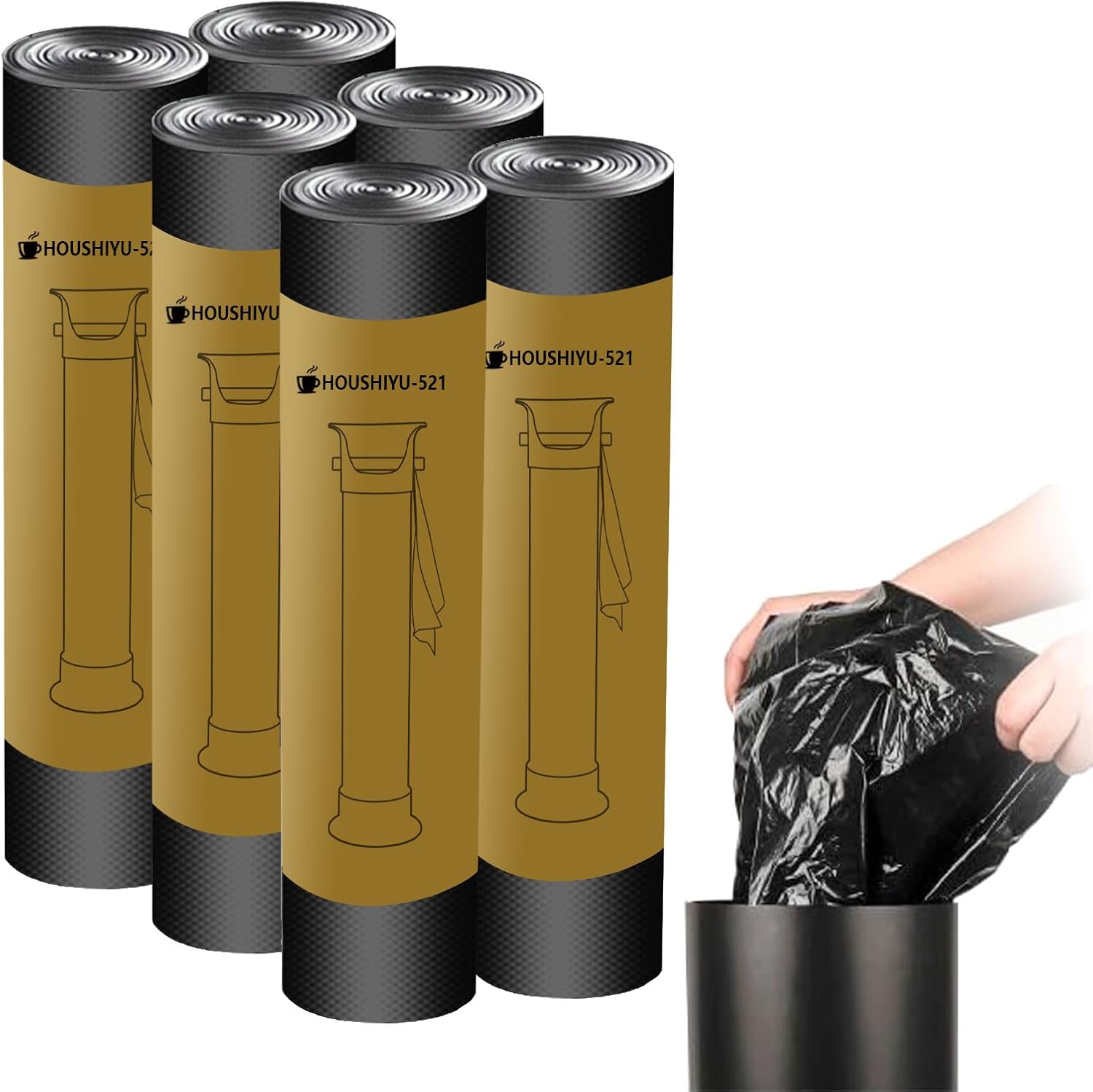 Garbage Bags for Standing Espresso Knock Box Commercial Large Trash Bag for Coffee Grounds Knock Box for Coffee Shop, Bar, Kitchen,Office, Black,6 Roll/150 pcs