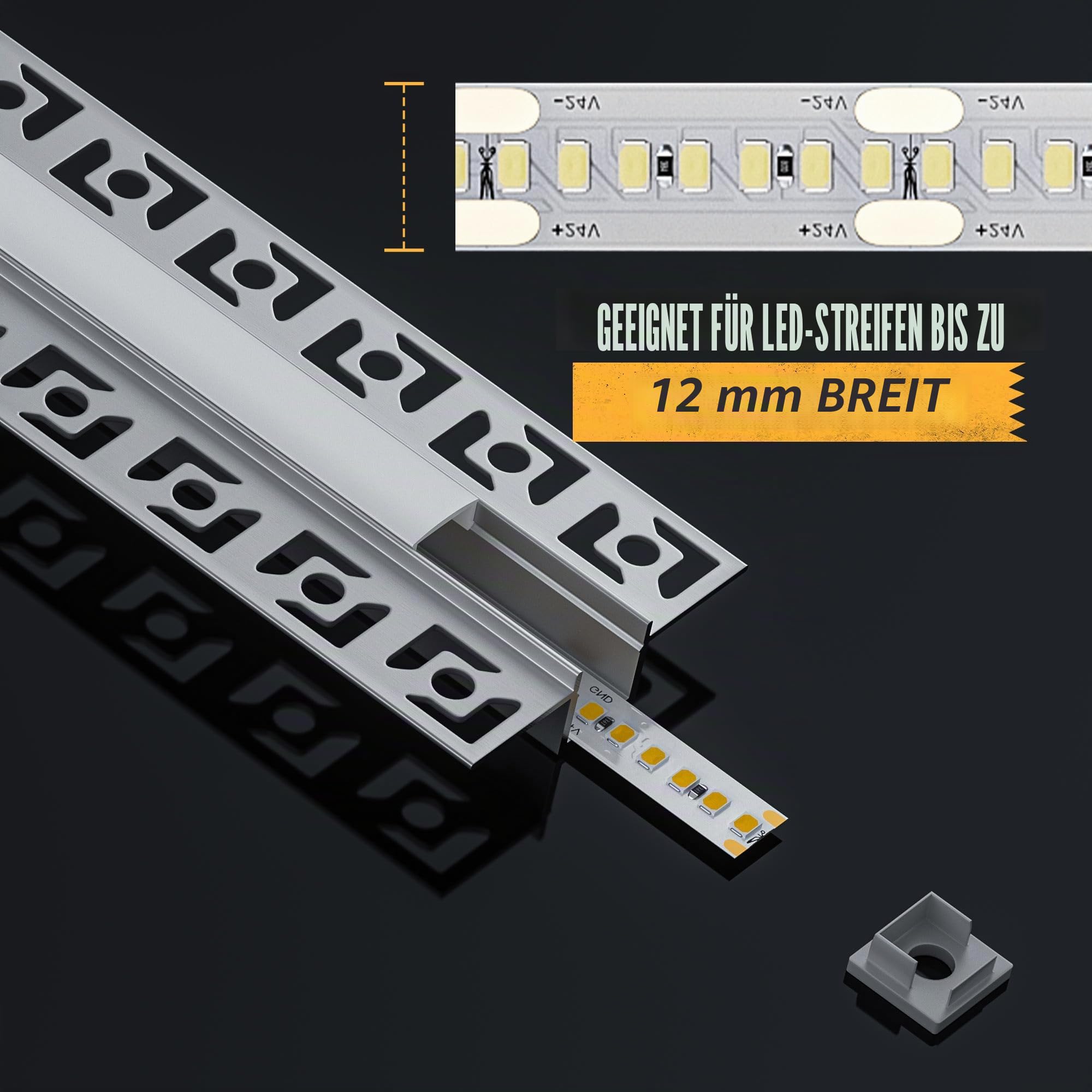 LED Trockenbauprofil 2m und Led Profil Unterputz, led Aluprofil aus Eloxiertem Aluminium,led Strip Kanal für Streifen bis 12mm, Diffusor für Gleichmäßige Lichtverteilung (SA03, 2M 10Stück)