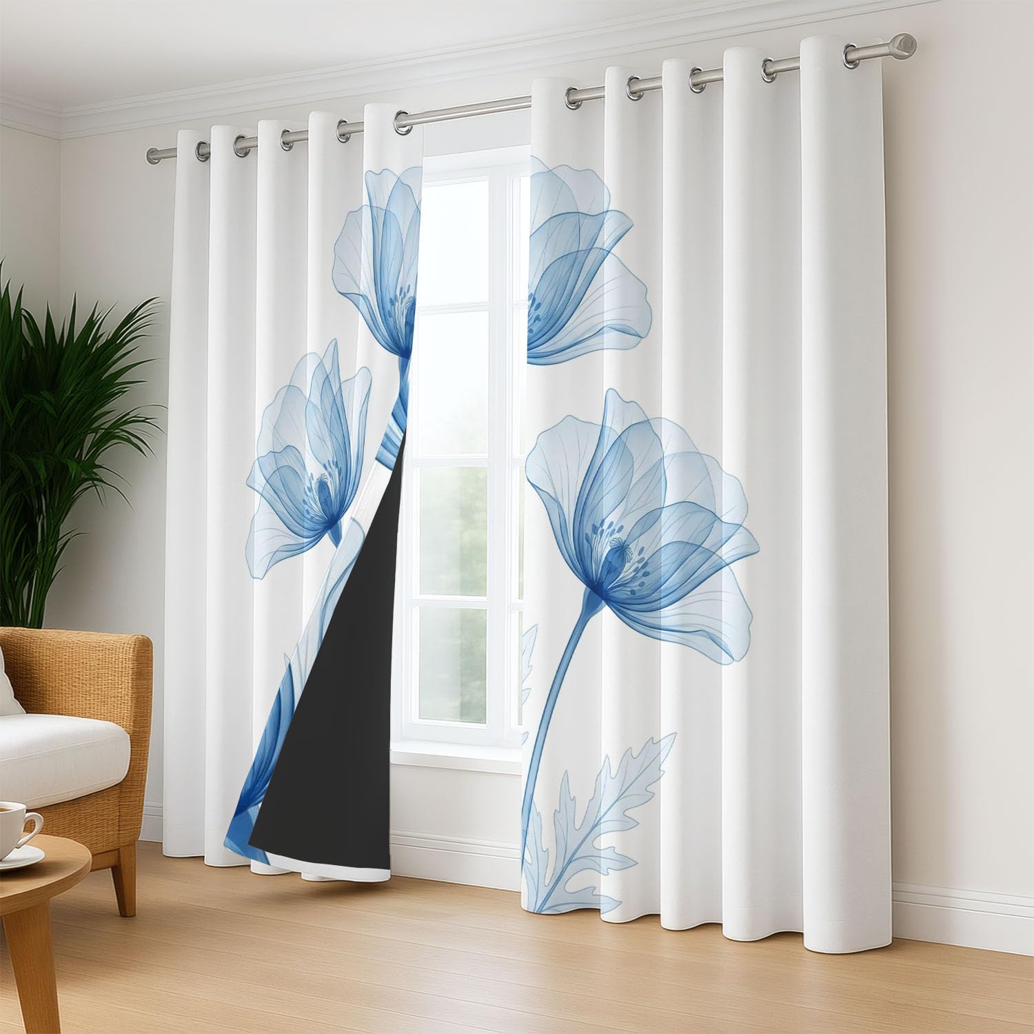 Générique Rideau Occultant Moderne Floral, Rideau Thermique Motif Floral Botanique, Lot de 2 Rideaux Opaque à Oeillets pour Fenetre Chambre Salon Chambre Enfant, 117 x 137 CM